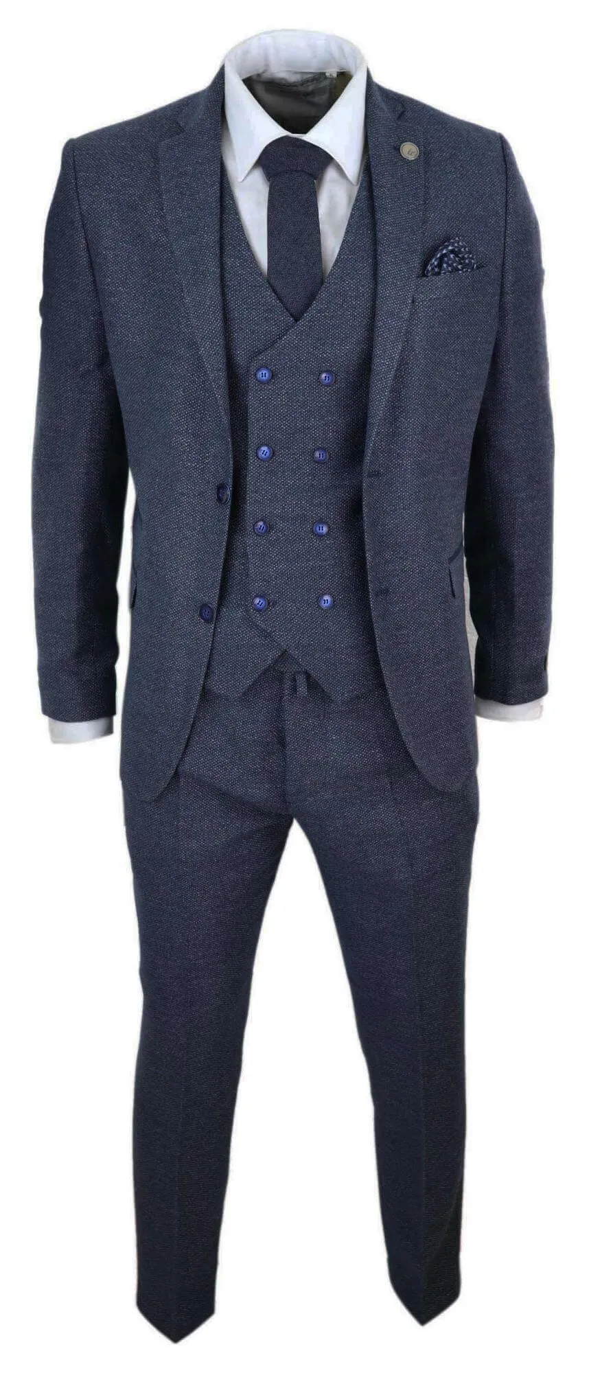 Costume 3 pièces en tweed à double boutonnage