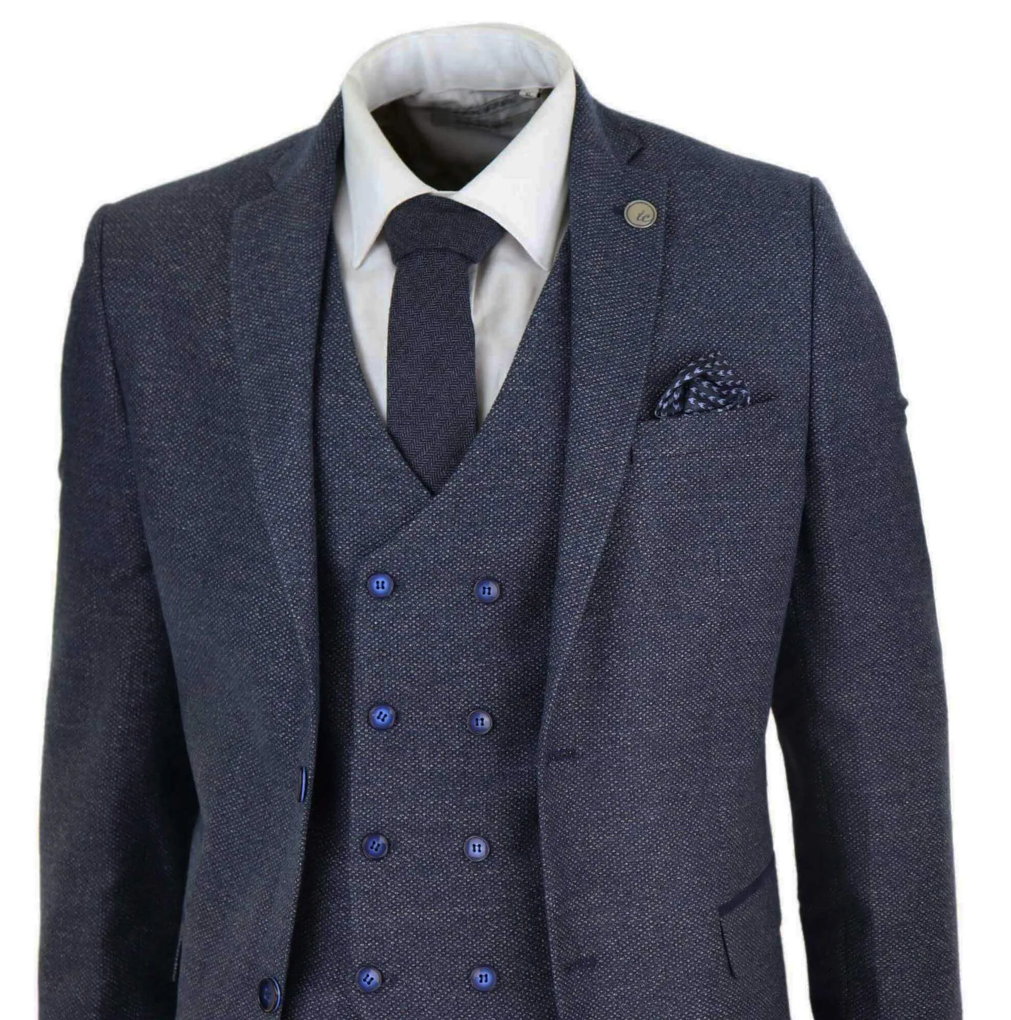 Costume 3 pièces en tweed à double boutonnage