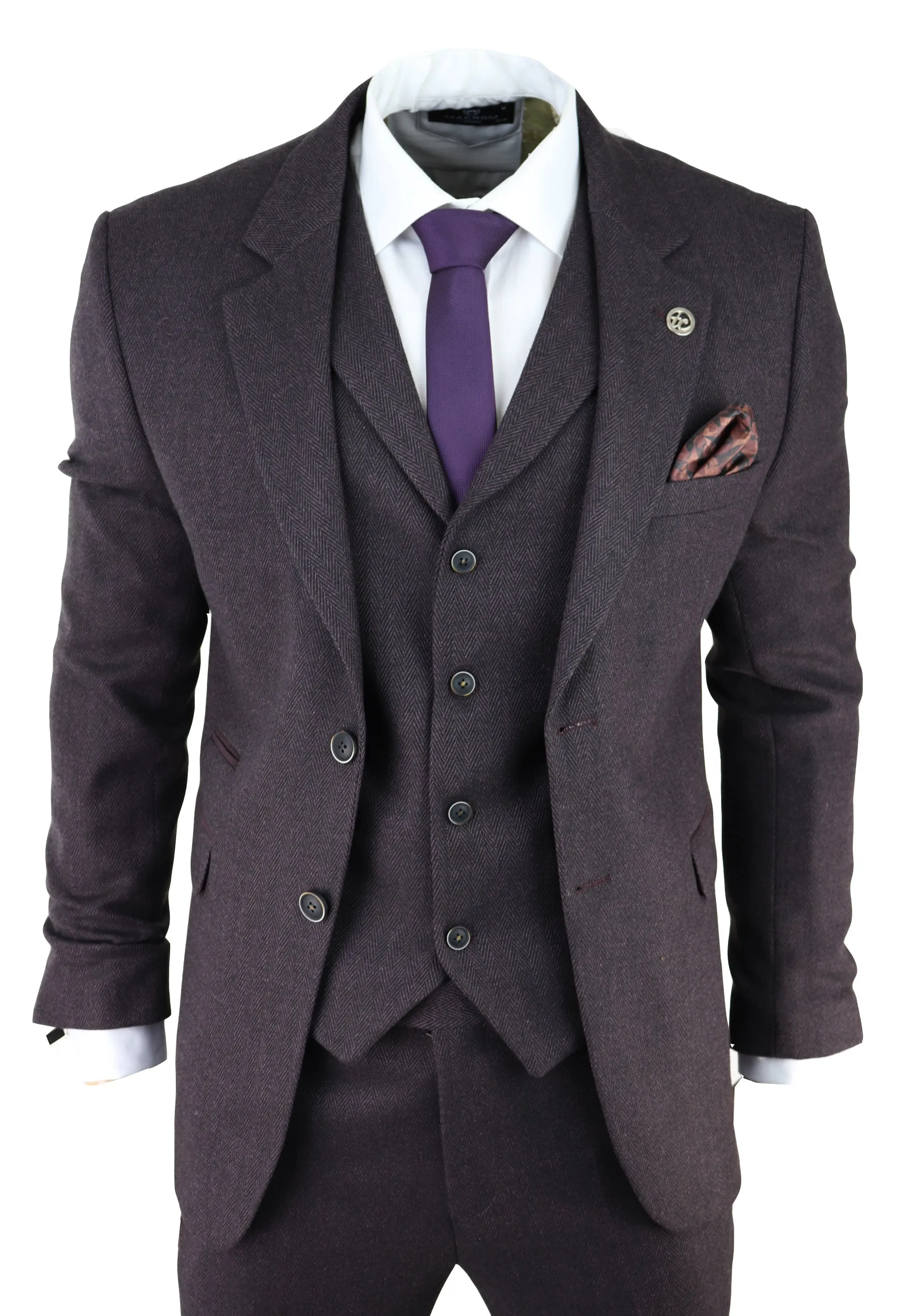 Costume 3 pièces AK-05 en tweed chevron