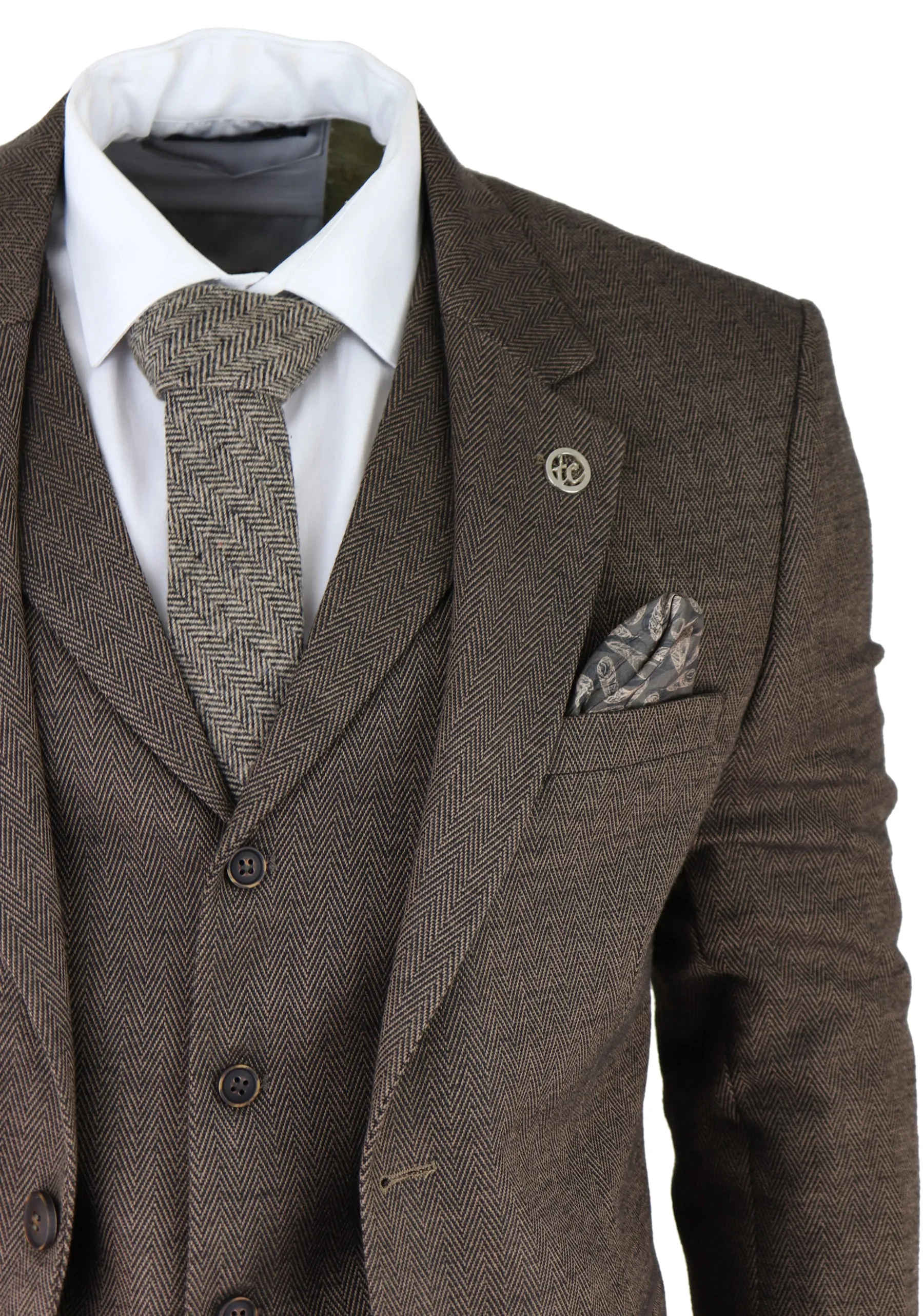 AK-06 Costume 3 pièces en tweed chevron