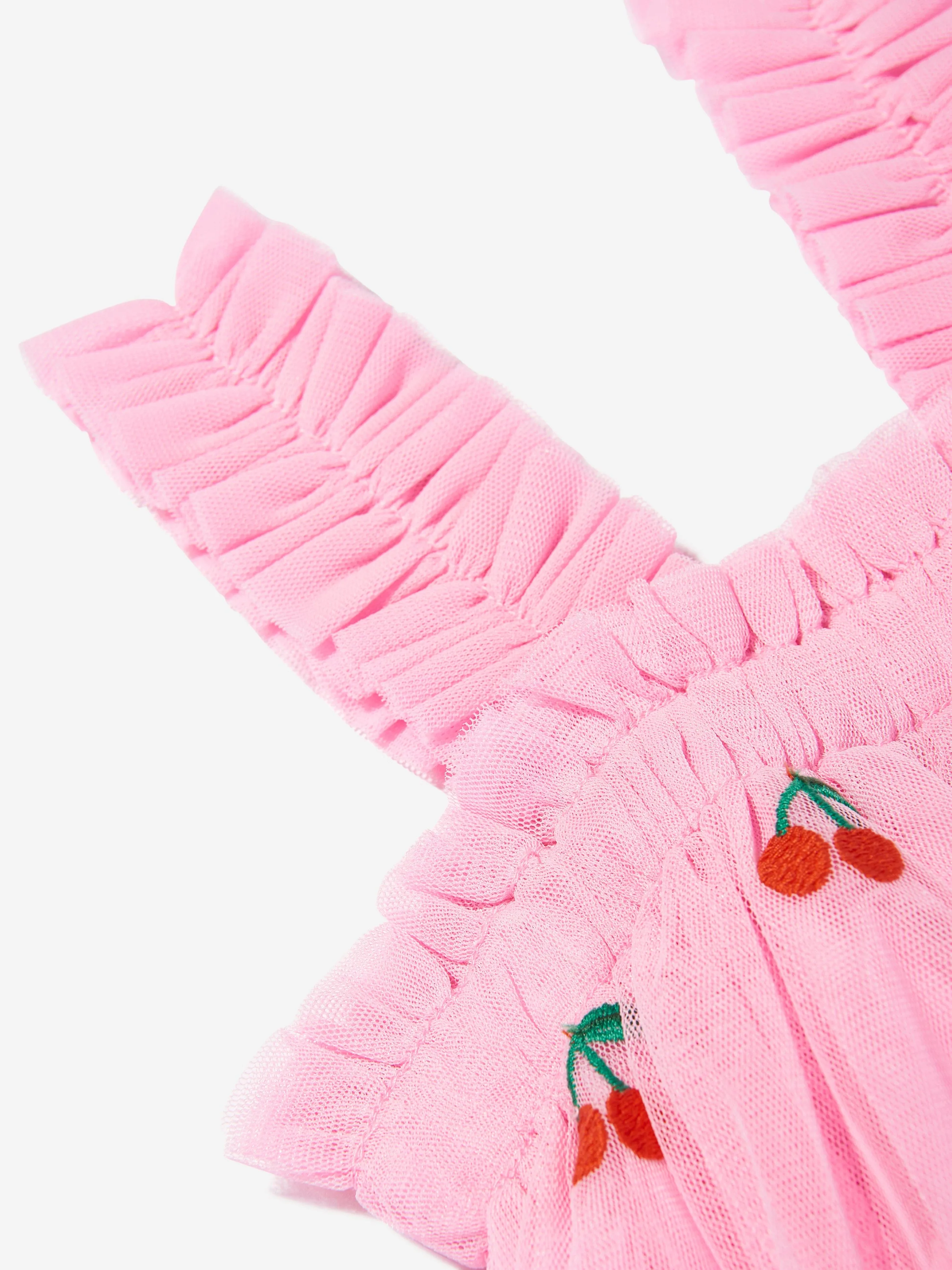 Robe brodée cerises pour bébé fille en rose