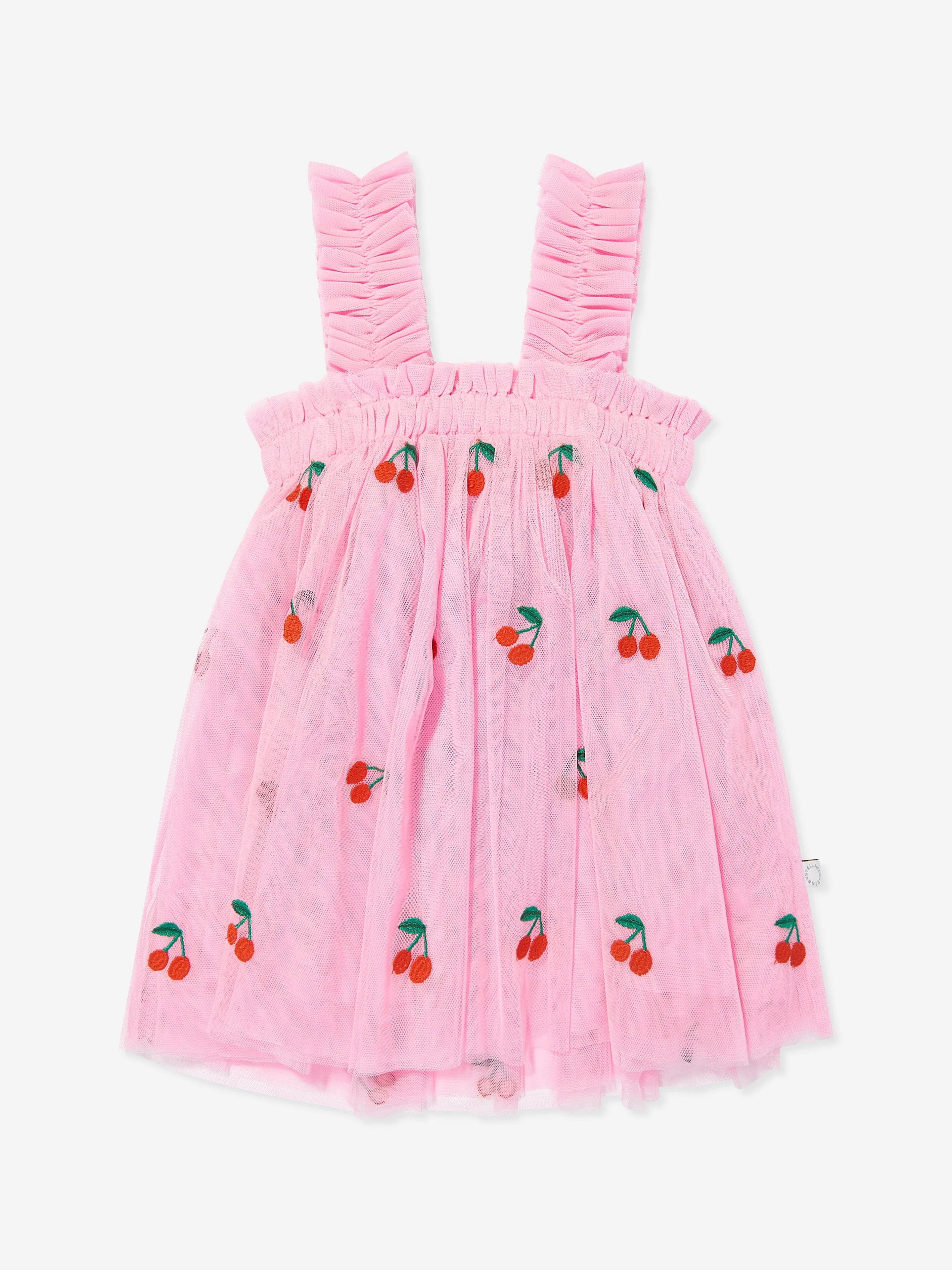Robe brodée cerises pour bébé fille en rose