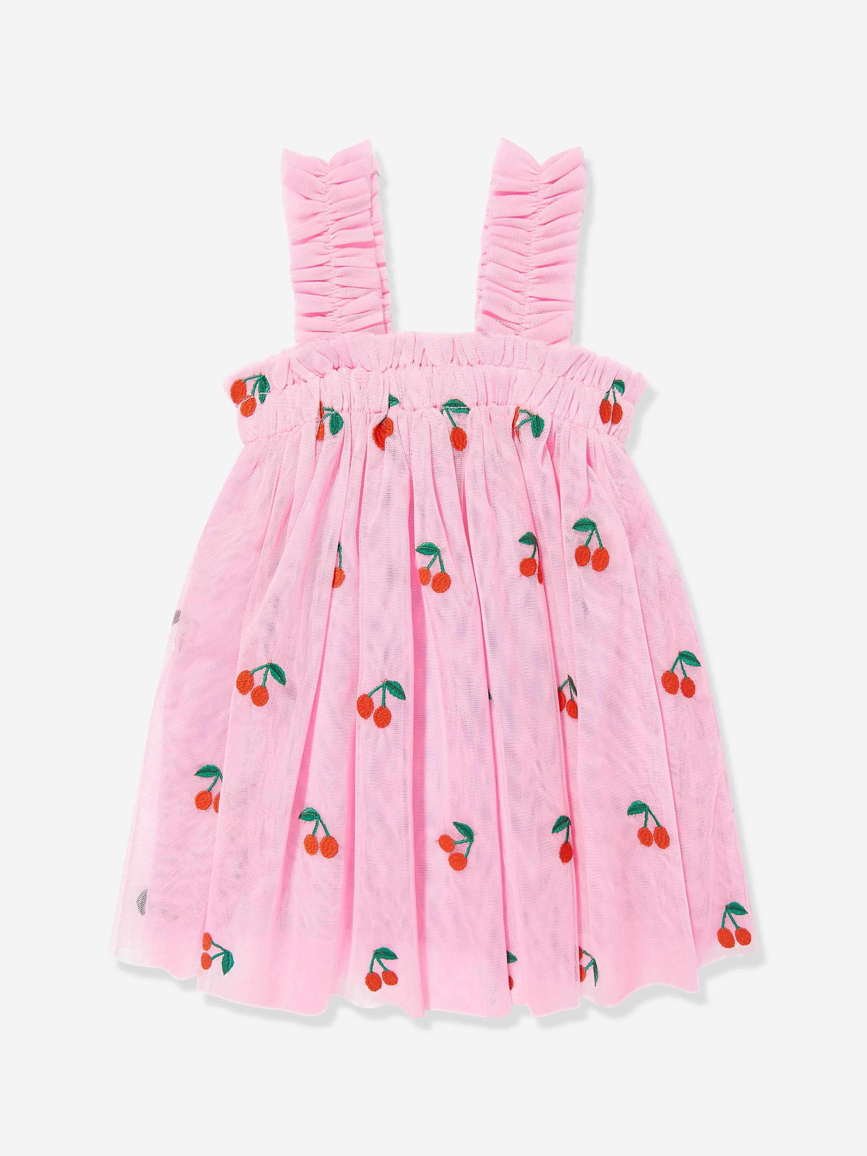 Robe brodée cerises pour bébé fille en rose