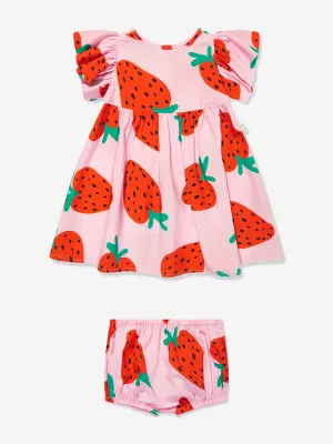 Robe à la fraise pour bébé fille avec culotte en rose