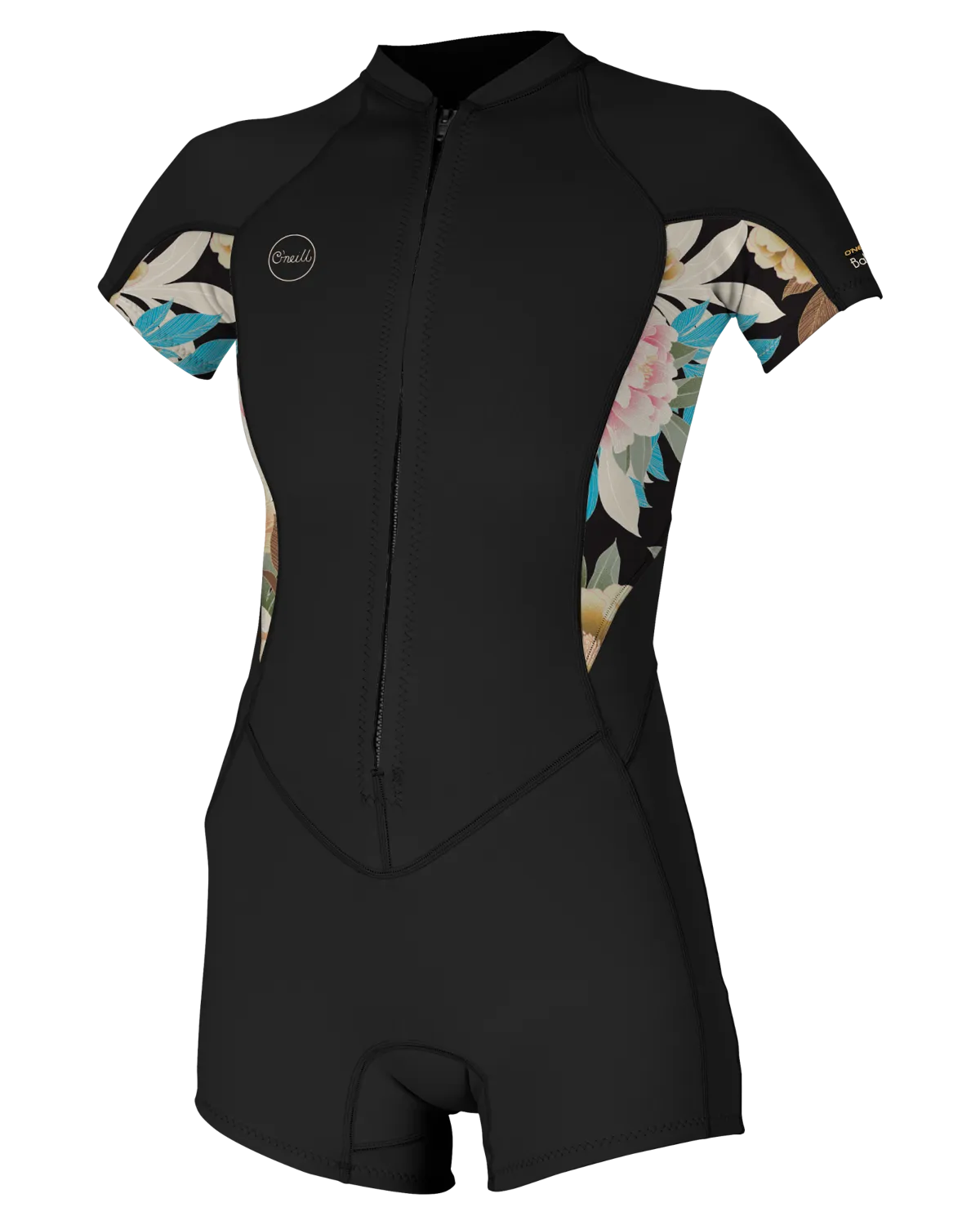 Combinaison courte Bahia 2/1mm avec fermeture éclair avant en Noir, Mikah Floral & Noir