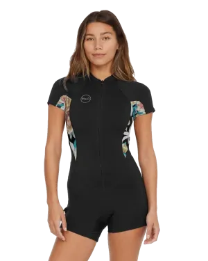 Combinaison courte Bahia 2/1mm avec fermeture éclair avant en Noir, Mikah Floral & Noir