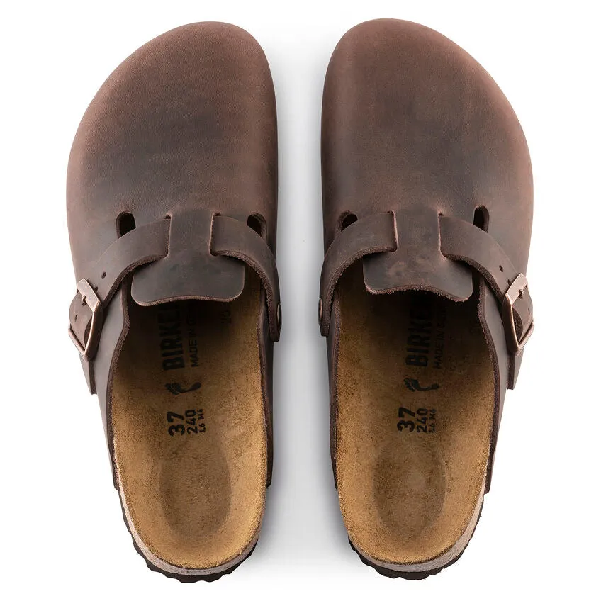 Birkenstock Chaussures Femme Boston Cuir Huilé Habana Étroit