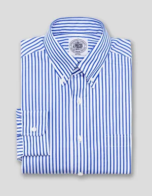 CHEMISE HABILLÉE EN POPELINE RAYÉE BLEUE ET BLANCHE