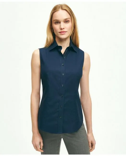 Brooks Brothers Chemise sans manches ajustée en coton Supima extensible et infroissable Navy Brooks Brothers
