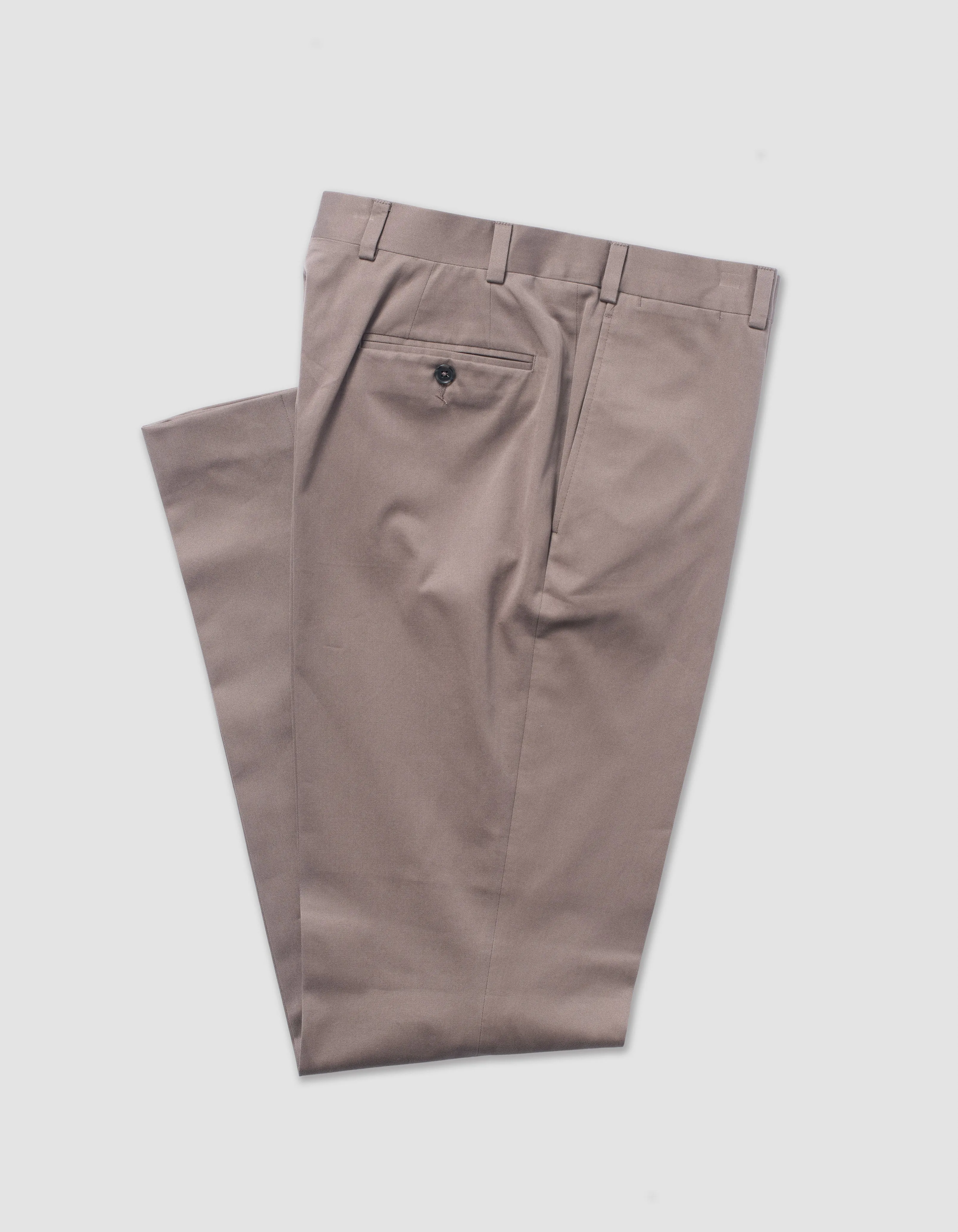 PANTALON EN TOILE DE COTON BRUN - COUPE CLASSIQUE
