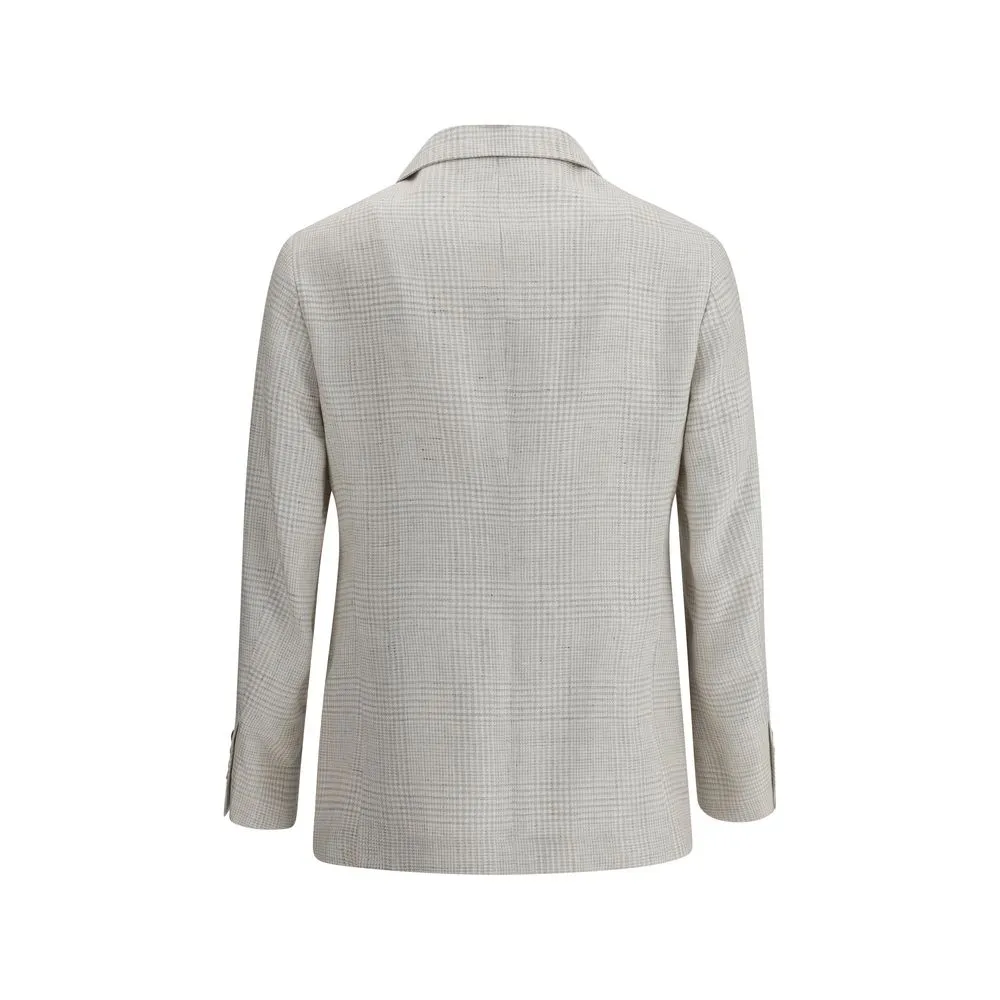 Brunello Cucinelli Veste homme à simple boutonnage en tissu à carreaux