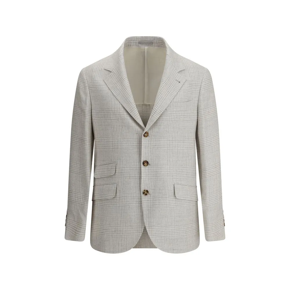 Brunello Cucinelli Veste homme à simple boutonnage en tissu à carreaux