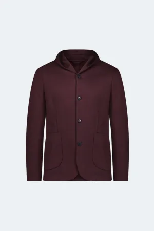 Veste sport à capuche tricotée bordeaux avec boutons