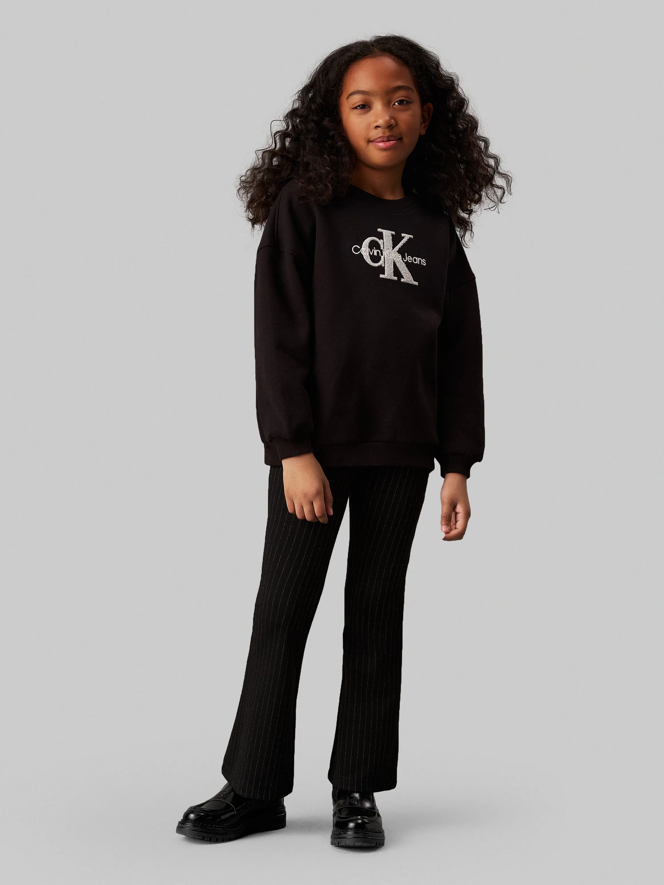 Pantalon évasé à rayures Calvin Klein pour filles en noir