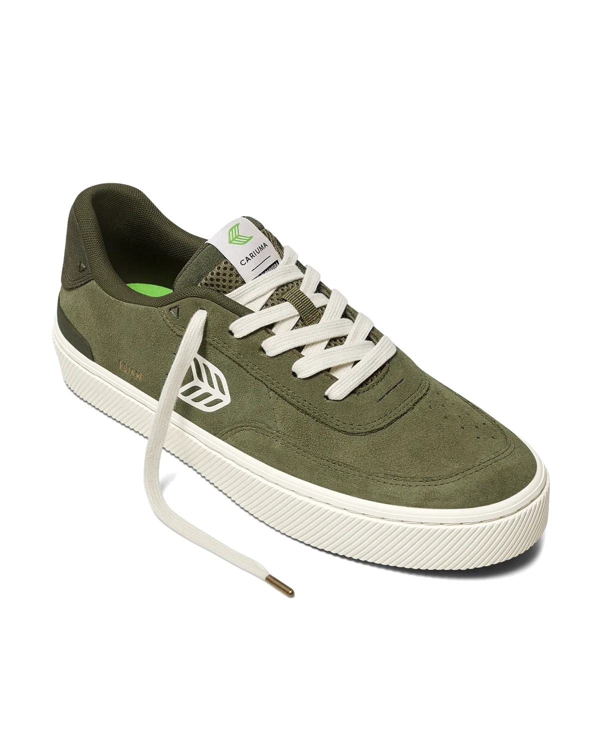 Chaussures Cariuma Luan Pro en Suédine Vert Olive et Ivoire