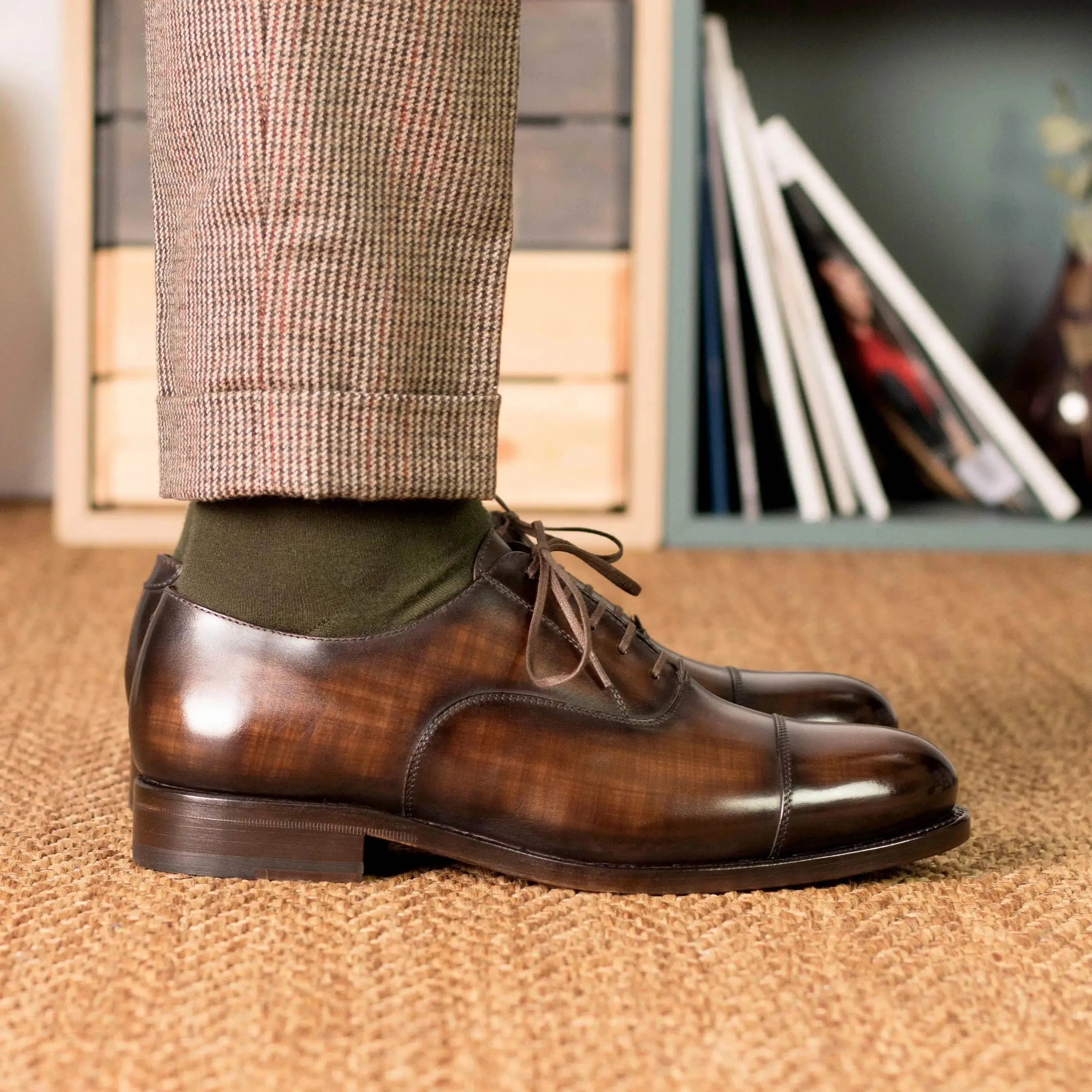 Chaussures Dapperfam DapperFam Rafael en Oxford à patine peinte à la main pour hommes en marron