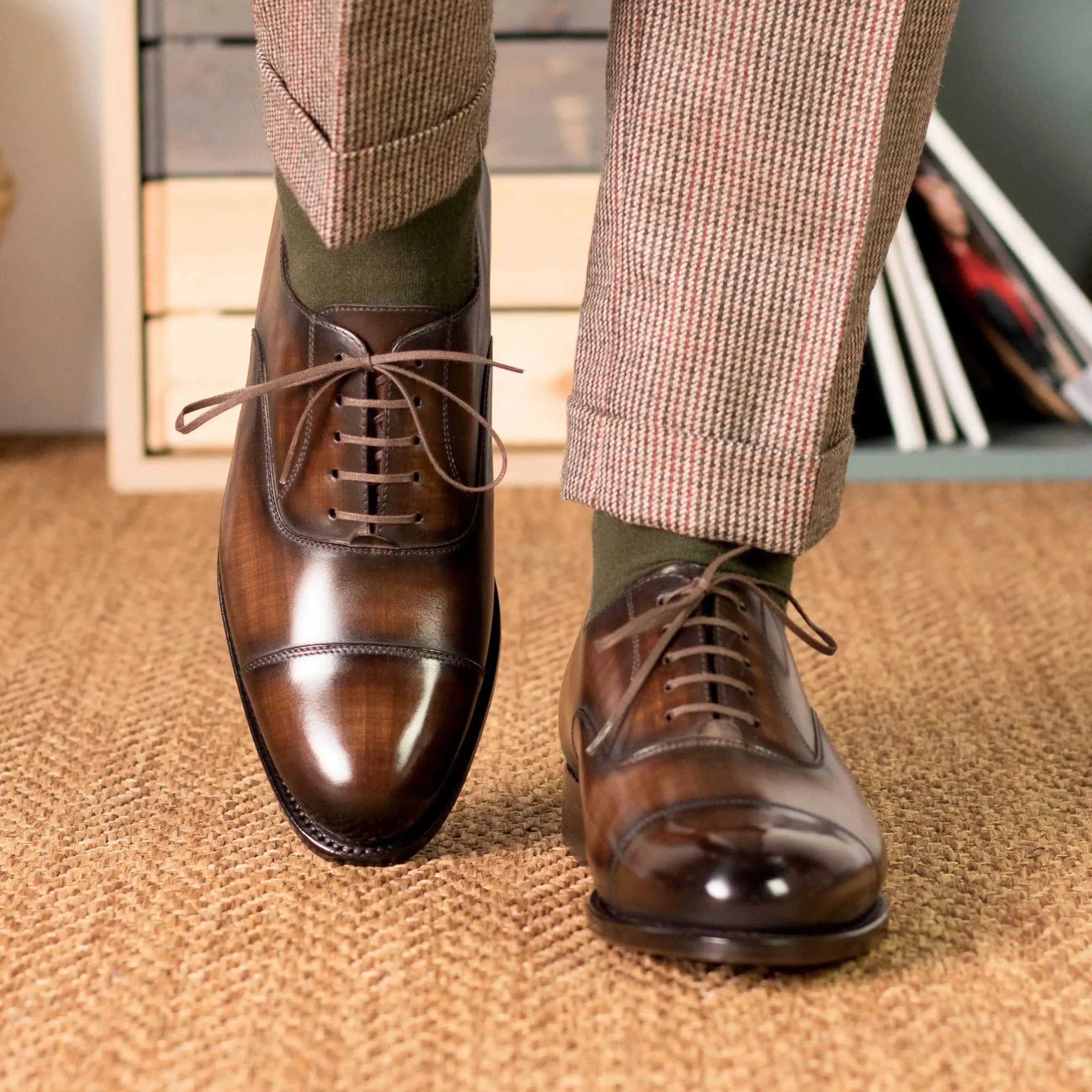 Chaussures Dapperfam DapperFam Rafael en Oxford à patine peinte à la main pour hommes en marron