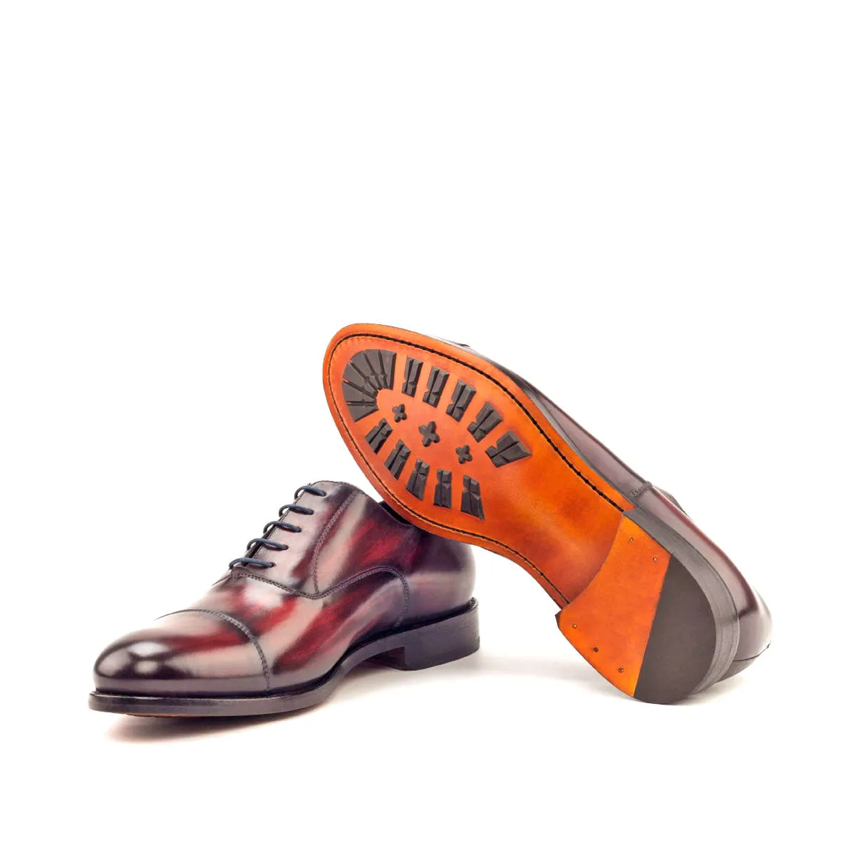 Chaussures Dapperfam DapperFam Rafael en Bordeaux / Denim Oxford à patine peinte à la main pour hommes