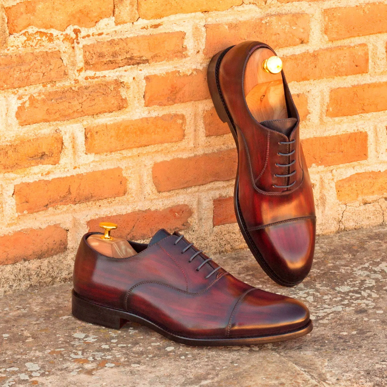 Chaussures Dapperfam DapperFam Rafael en Bordeaux / Denim Oxford à patine peinte à la main pour hommes