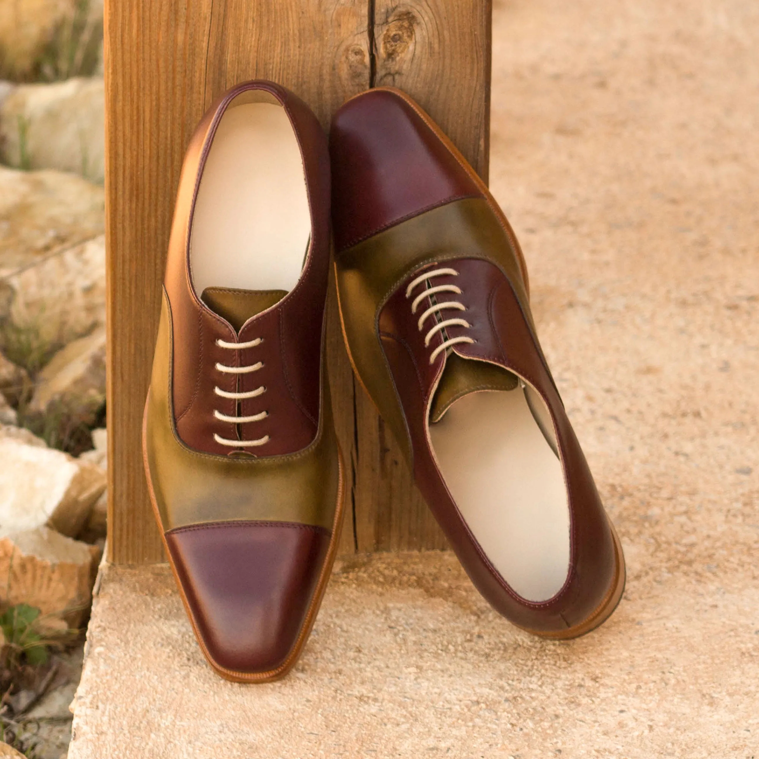 Chaussures Dapperfam DapperFam Rafael en Oxford en cuir italien pour hommes Bordeau / Olive