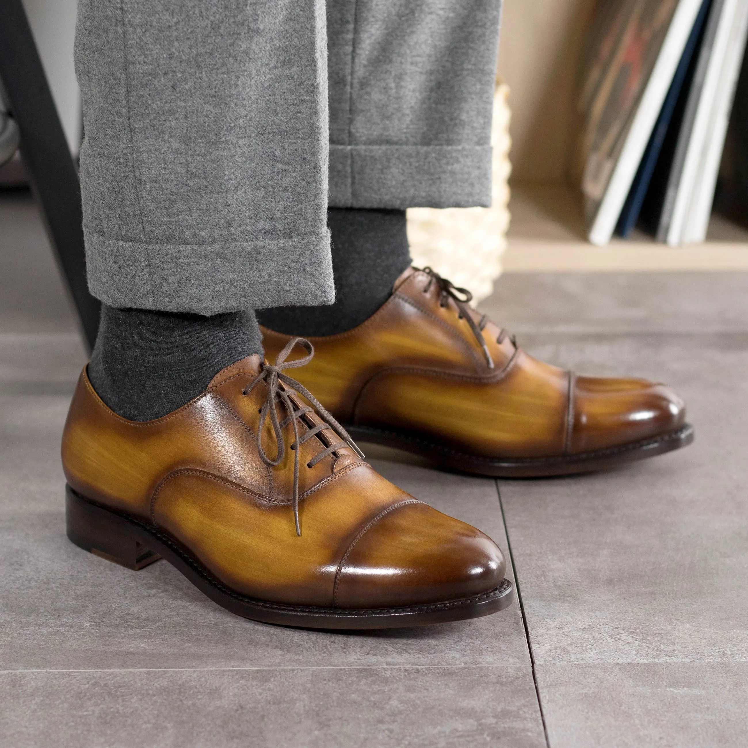 Chaussures Dapperfam DapperFam Rafael en Oxford à patine peinte à la main pour hommes couleur cognac