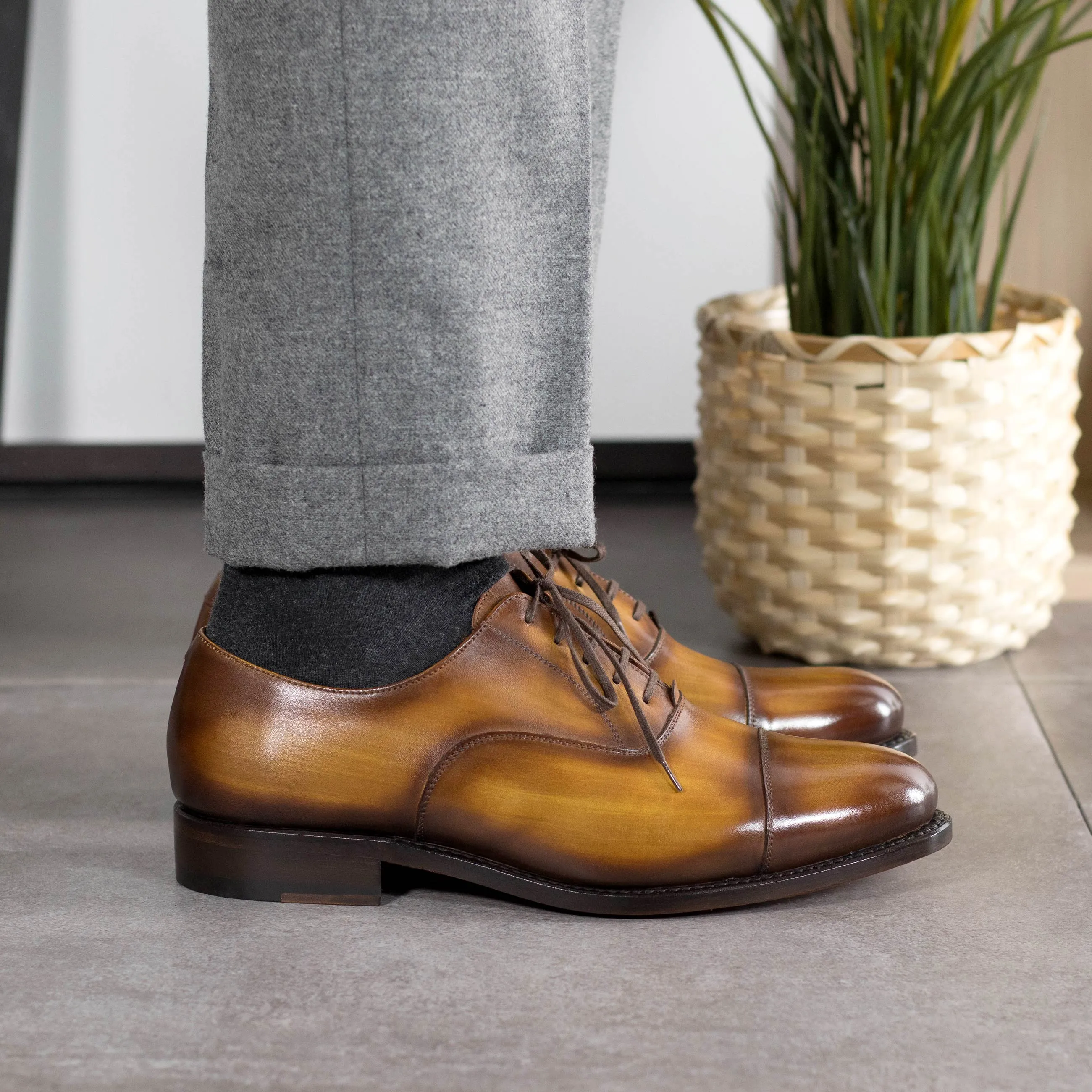 Chaussures Dapperfam DapperFam Rafael en Oxford à patine peinte à la main pour hommes couleur cognac