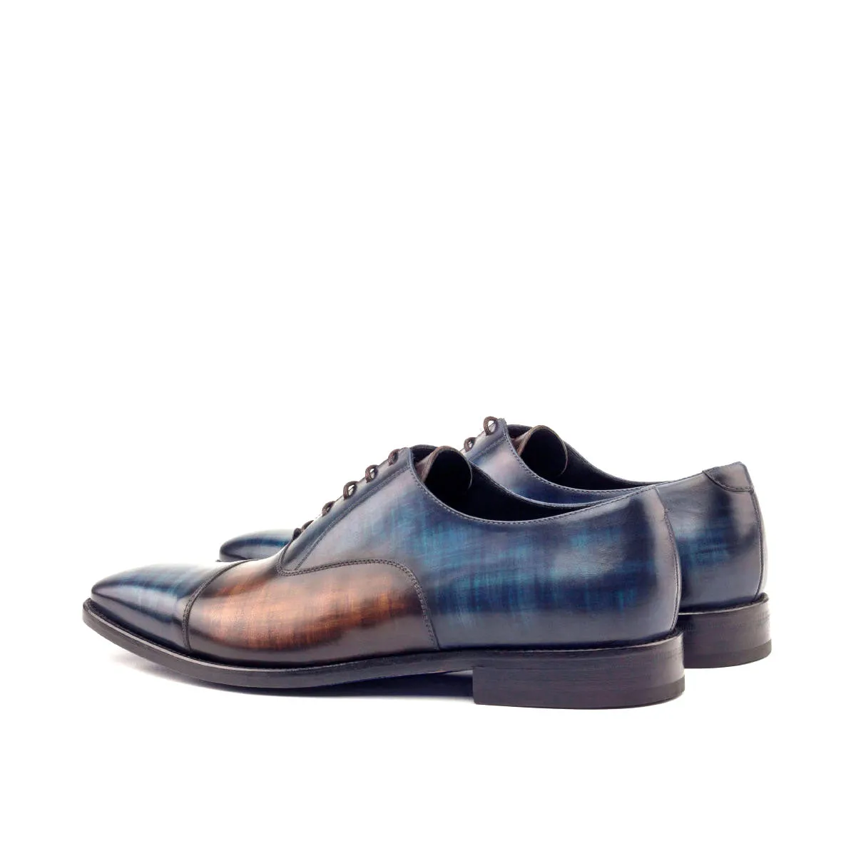 Dapperfam Shoes DapperFam Rafael en Denim / Marron Oxford pour Hommes à Patine Peinte à la Main