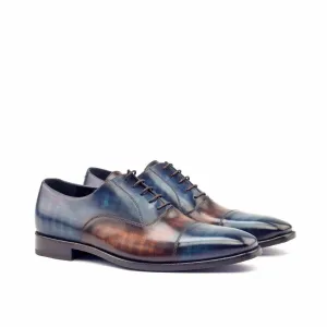 Dapperfam Shoes DapperFam Rafael en Denim / Marron Oxford pour Hommes à Patine Peinte à la Main
