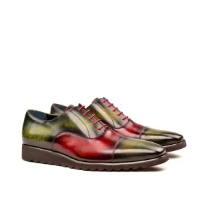 Chaussures Dapperfam DapperFam Rafael en Kaki / Bourgogne Oxford Homme Patine à la Main