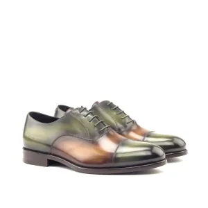 Chaussures Dapperfam DapperFam Rafael en Kaki / Cognac Oxford pour Hommes à Patine Peinte à la Main