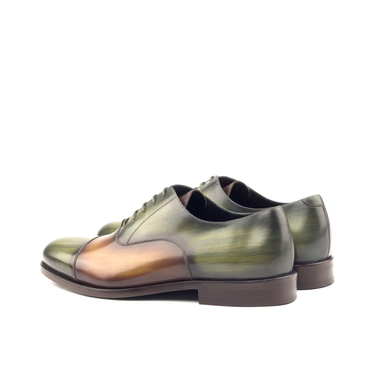 Chaussures Dapperfam DapperFam Rafael en Kaki / Cognac Oxford pour Hommes à Patine Peinte à la Main