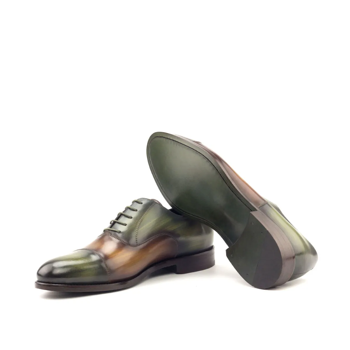 Chaussures Dapperfam DapperFam Rafael en Kaki / Cognac Oxford pour Hommes à Patine Peinte à la Main