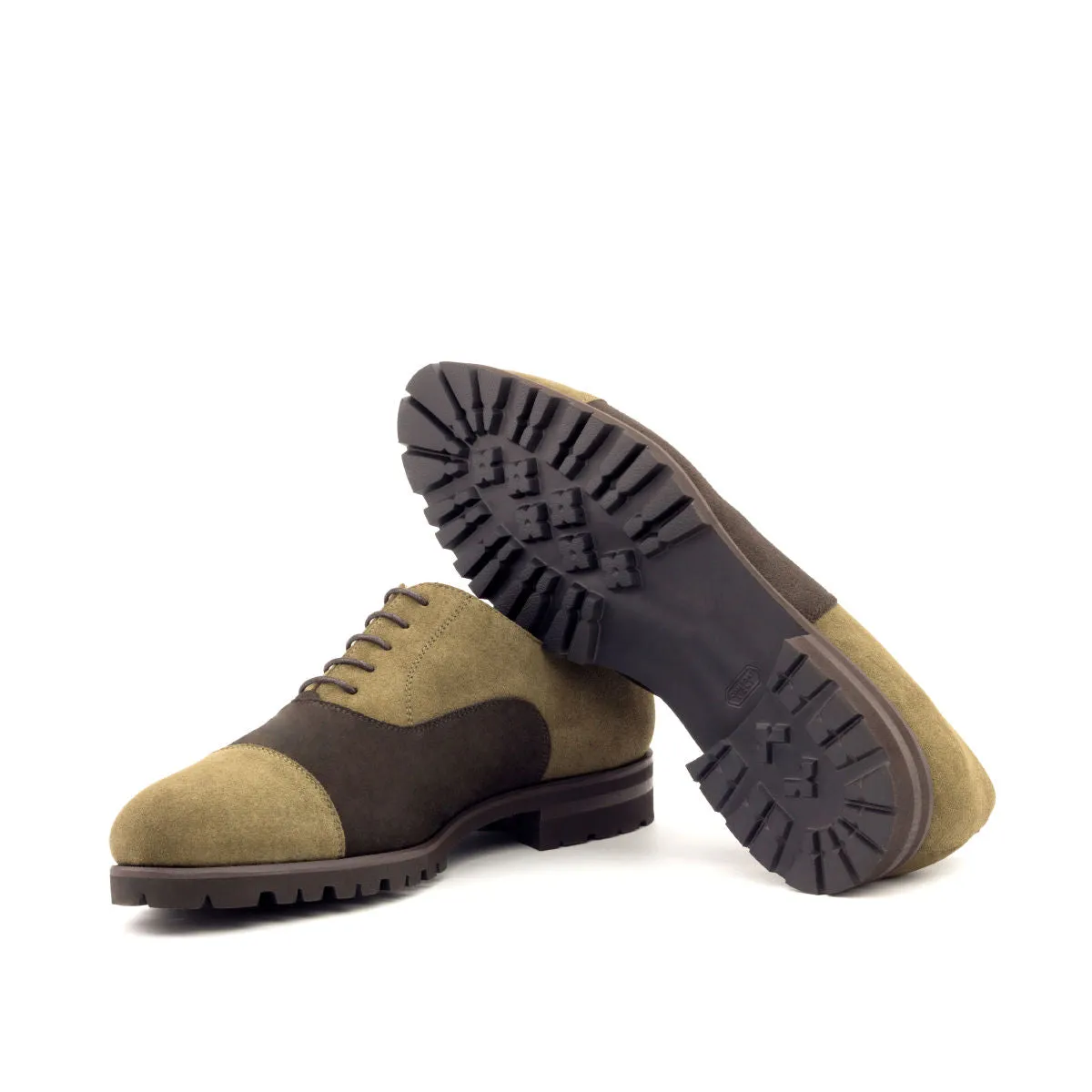 Chaussures Dapperfam DapperFam Rafael en Suède Luxe pour Hommes - Kaki / Brun Foncé