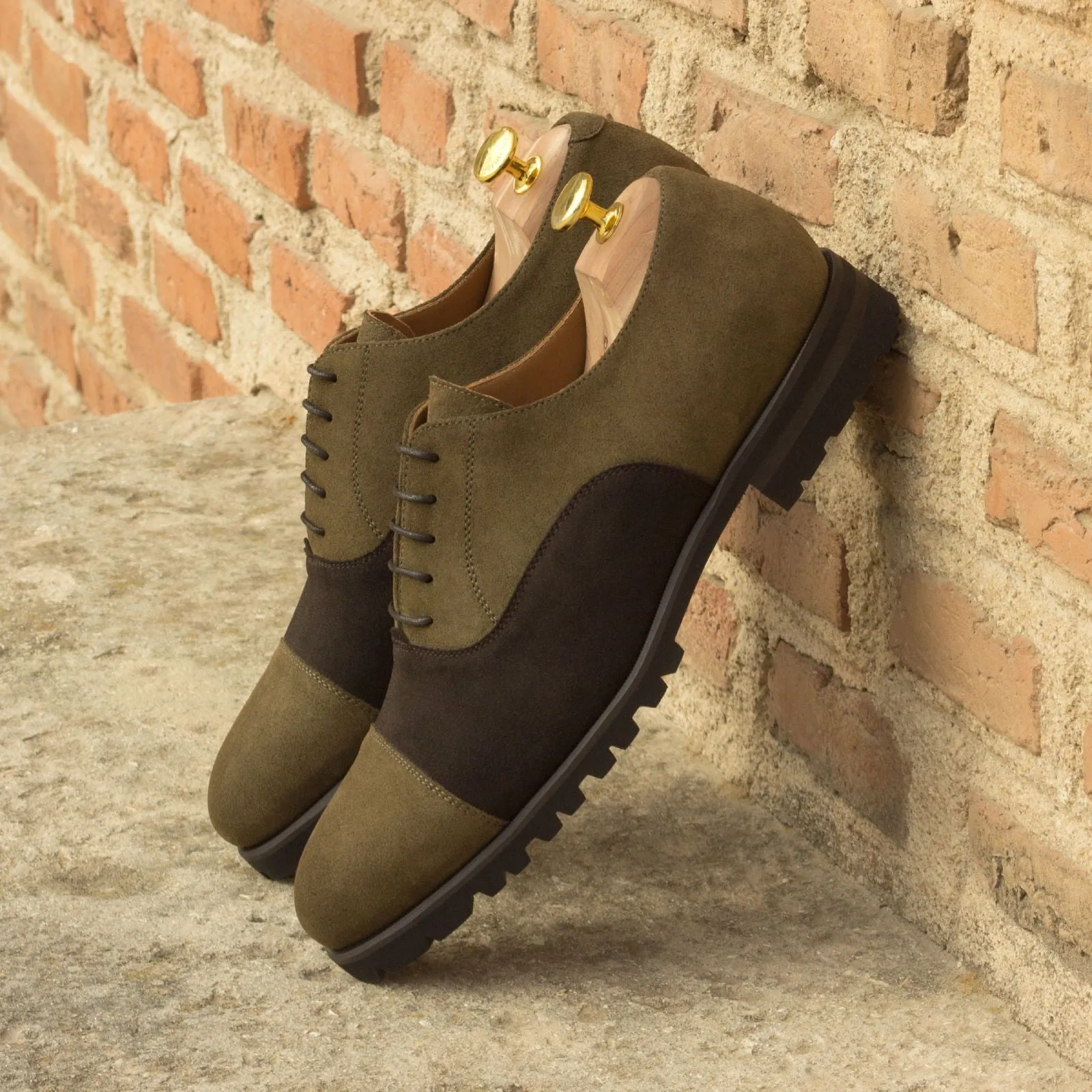 Chaussures Dapperfam DapperFam Rafael en Suède Luxe pour Hommes - Kaki / Brun Foncé