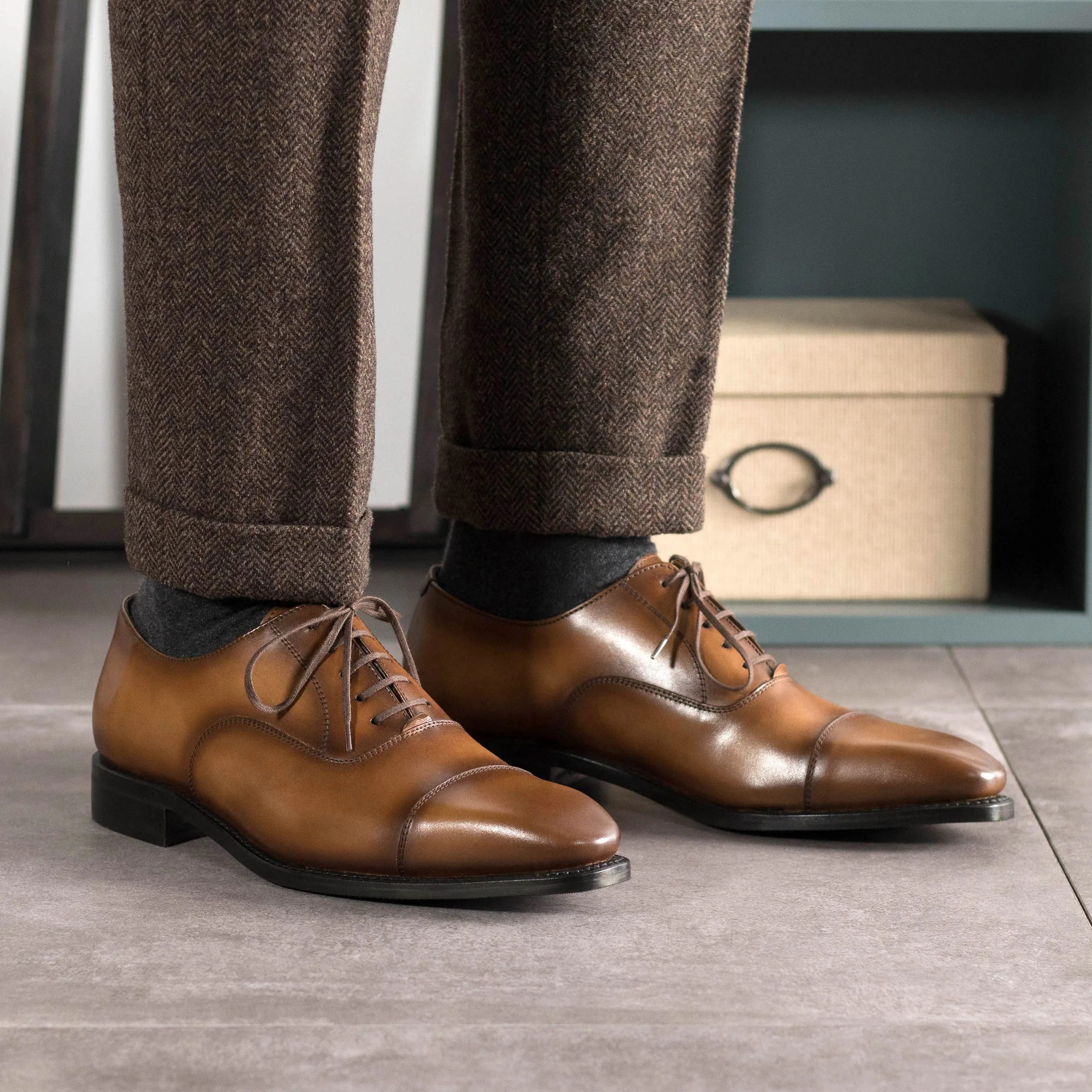 Chaussures Dapperfam DapperFam Rafael en Marron Moyen Oxford en Cuir Italien Peint à la Main pour Hommes