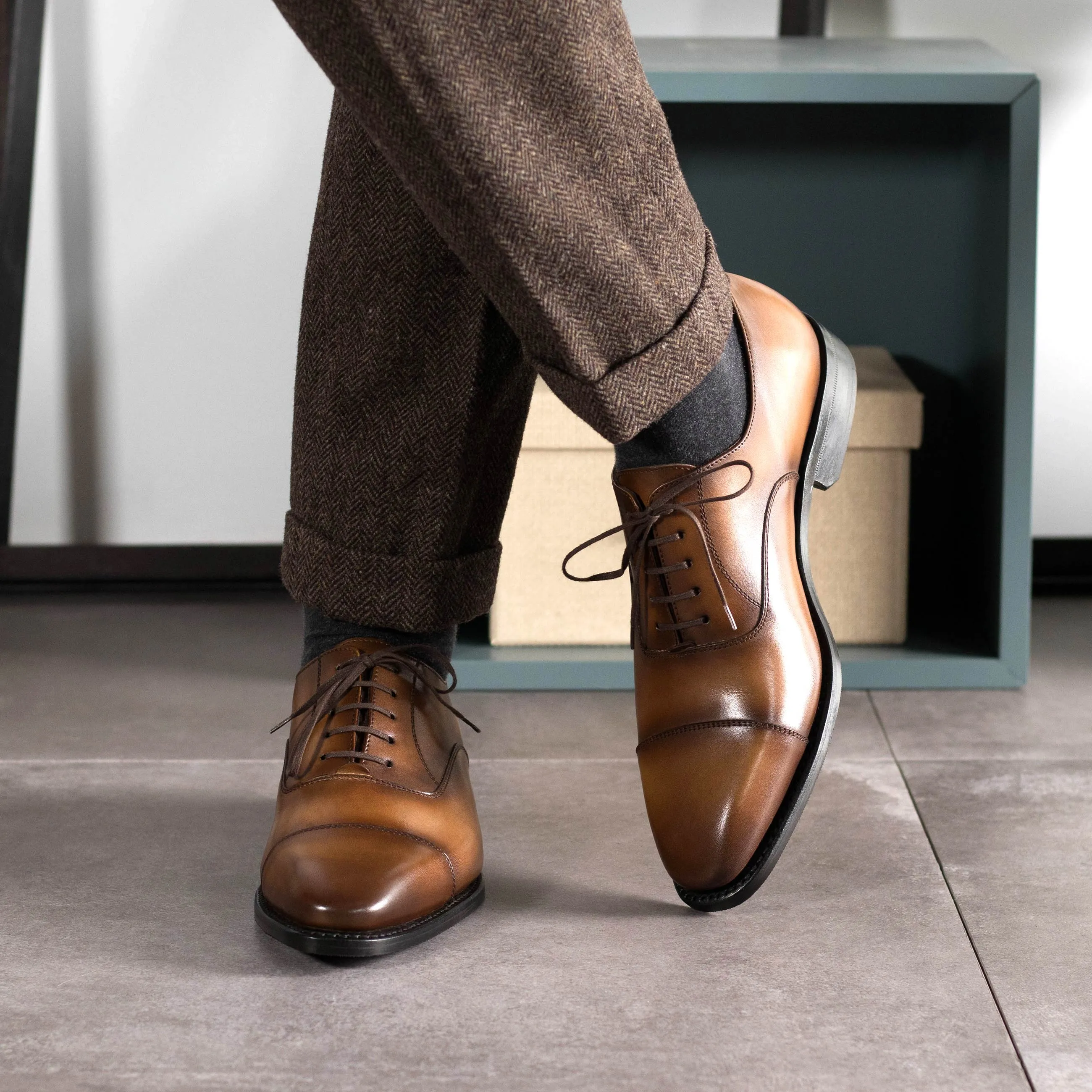 Chaussures Dapperfam DapperFam Rafael en Marron Moyen Oxford en Cuir Italien Peint à la Main pour Hommes