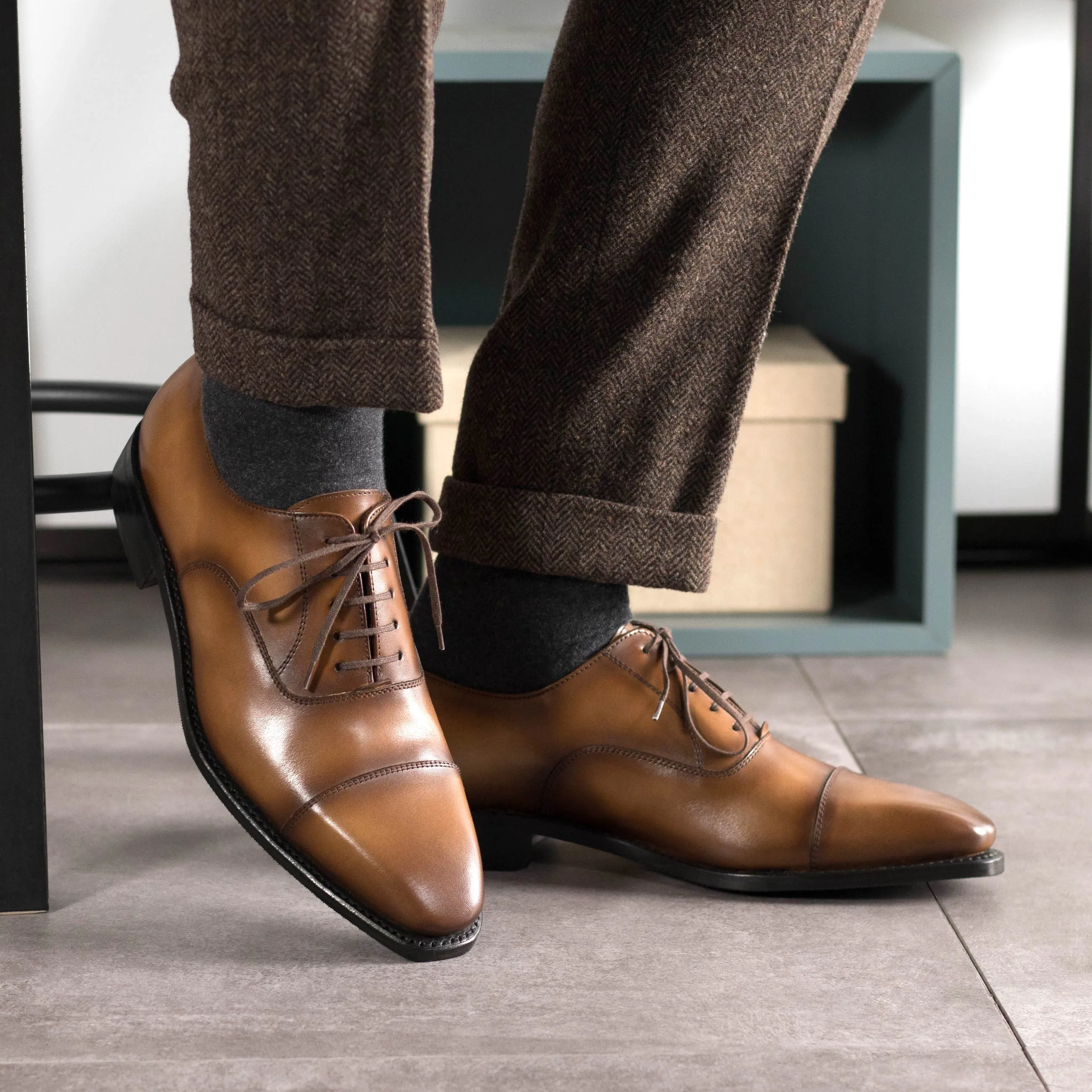 Chaussures Dapperfam DapperFam Rafael en Marron Moyen Oxford en Cuir Italien Peint à la Main pour Hommes