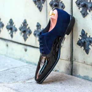 Dapperfam Shoes DapperFam Rafael en Marine / Noir Luxe en Daim & Cuir Verni Italien Oxford pour Hommes
