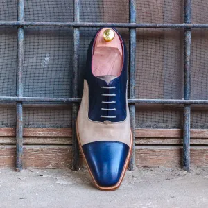 Dapperfam Chaussures DapperFam Rafael en Bleu marine / Sable Luxe en daim et cuir italien Oxford pour hommes