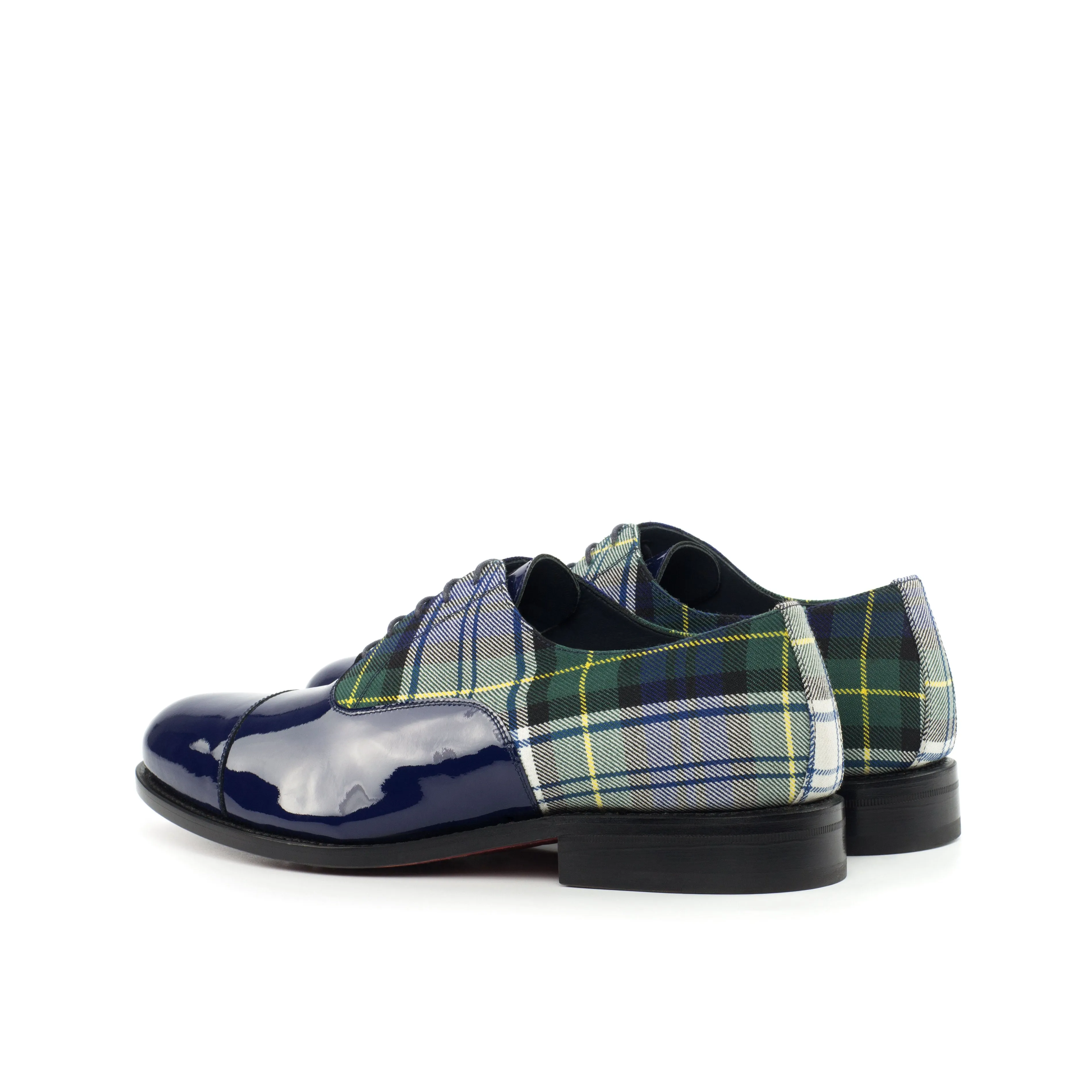 Chaussures Dapperfam DapperFam Rafael en Tartan / Bleu Cobalt pour Hommes, Style Sartorial & Cuir Verni Italien Oxford