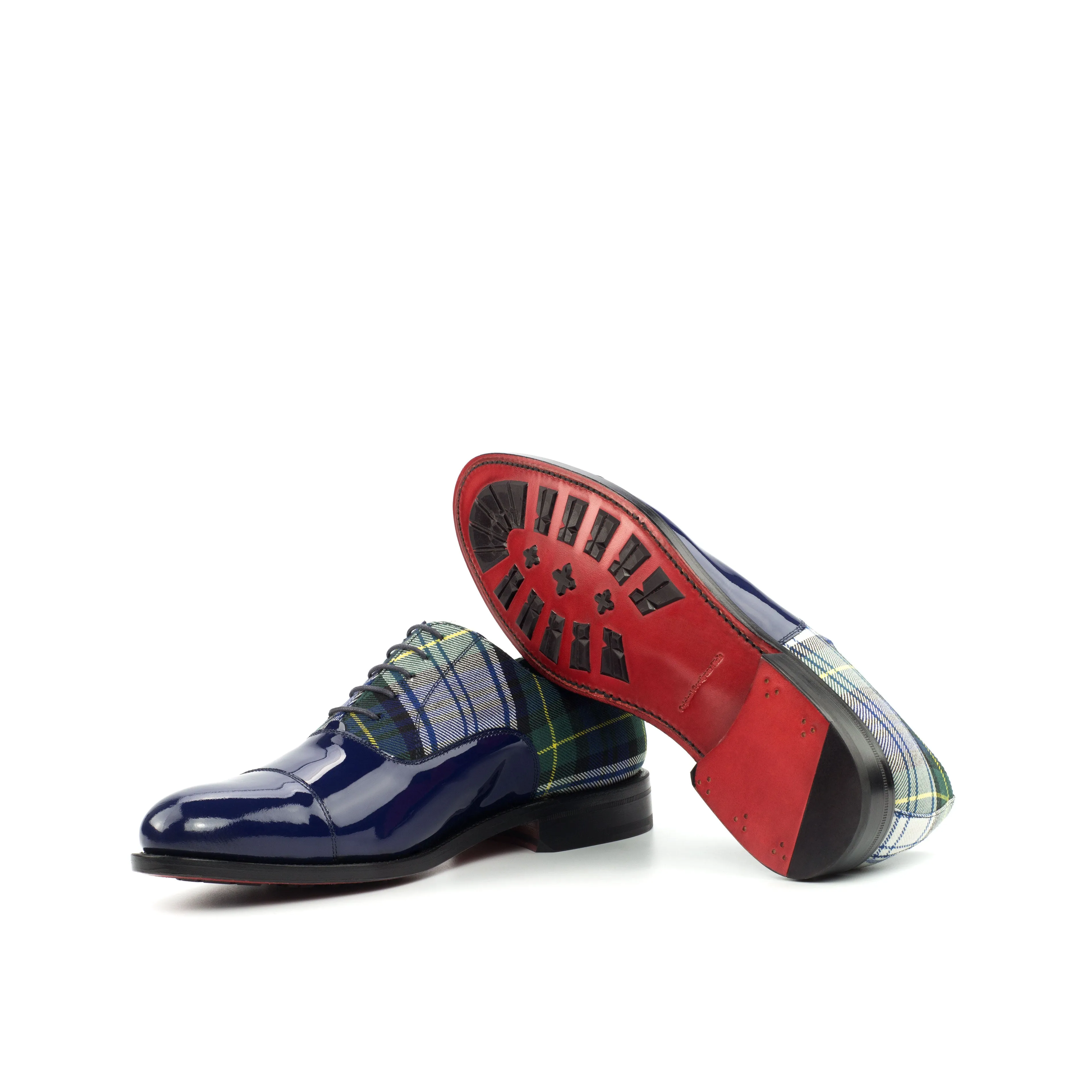 Chaussures Dapperfam DapperFam Rafael en Tartan / Bleu Cobalt pour Hommes, Style Sartorial & Cuir Verni Italien Oxford