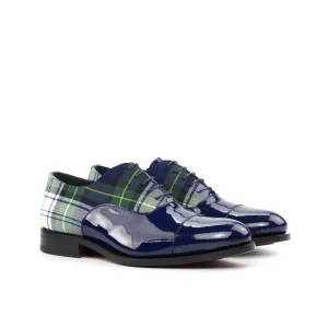 Chaussures Dapperfam DapperFam Rafael en Tartan / Bleu Cobalt pour Hommes, Style Sartorial & Cuir Verni Italien Oxford