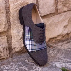 Chaussures Dapperfam DapperFam Rafael en Tartan / Gris Foncé / Marron Foncé Oxford Sartorial pour Hommes en Flanelle et Cuir Italien