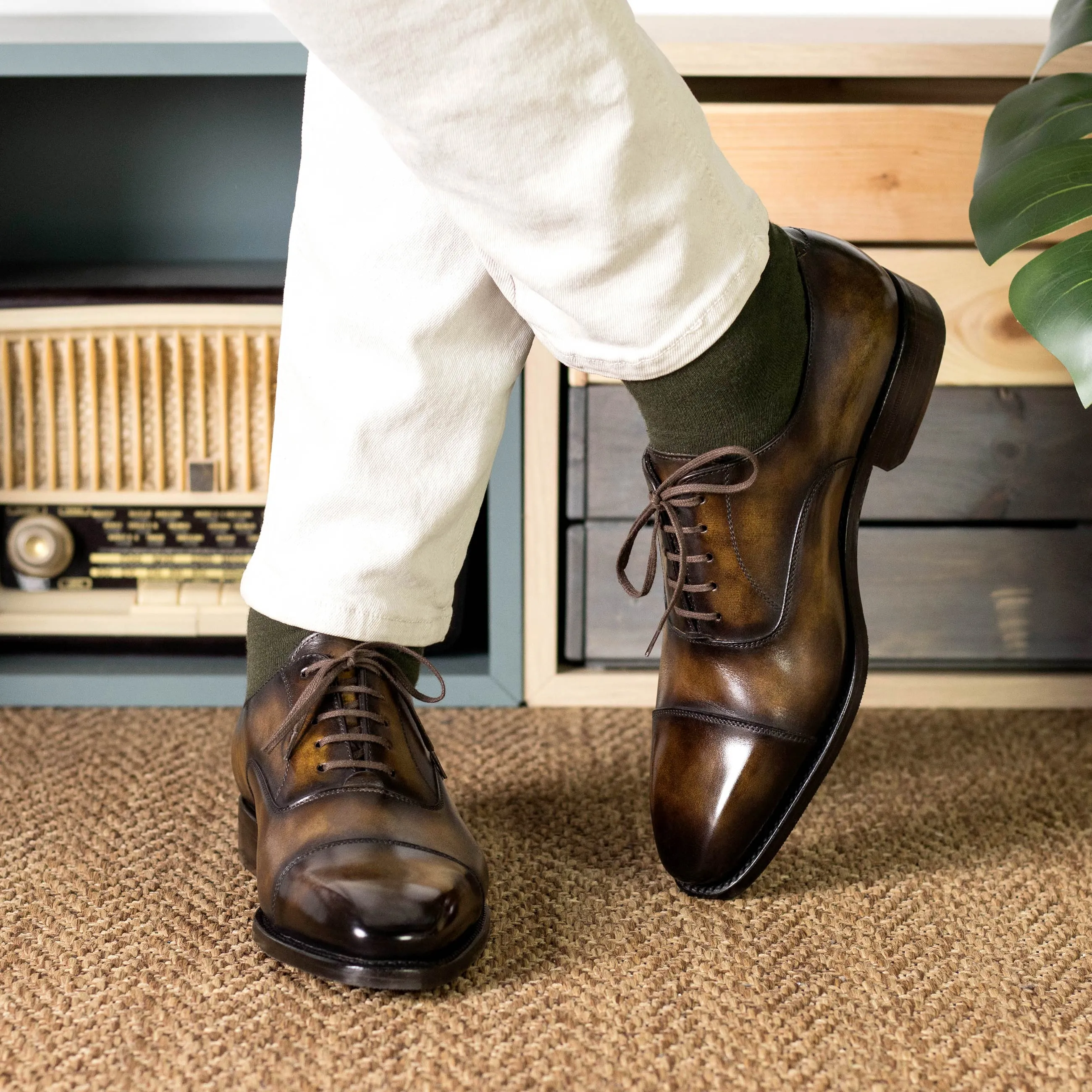 Chaussures Dapperfam DapperFam Rafael en Oxford à patine peinte à la main pour hommes en tabac