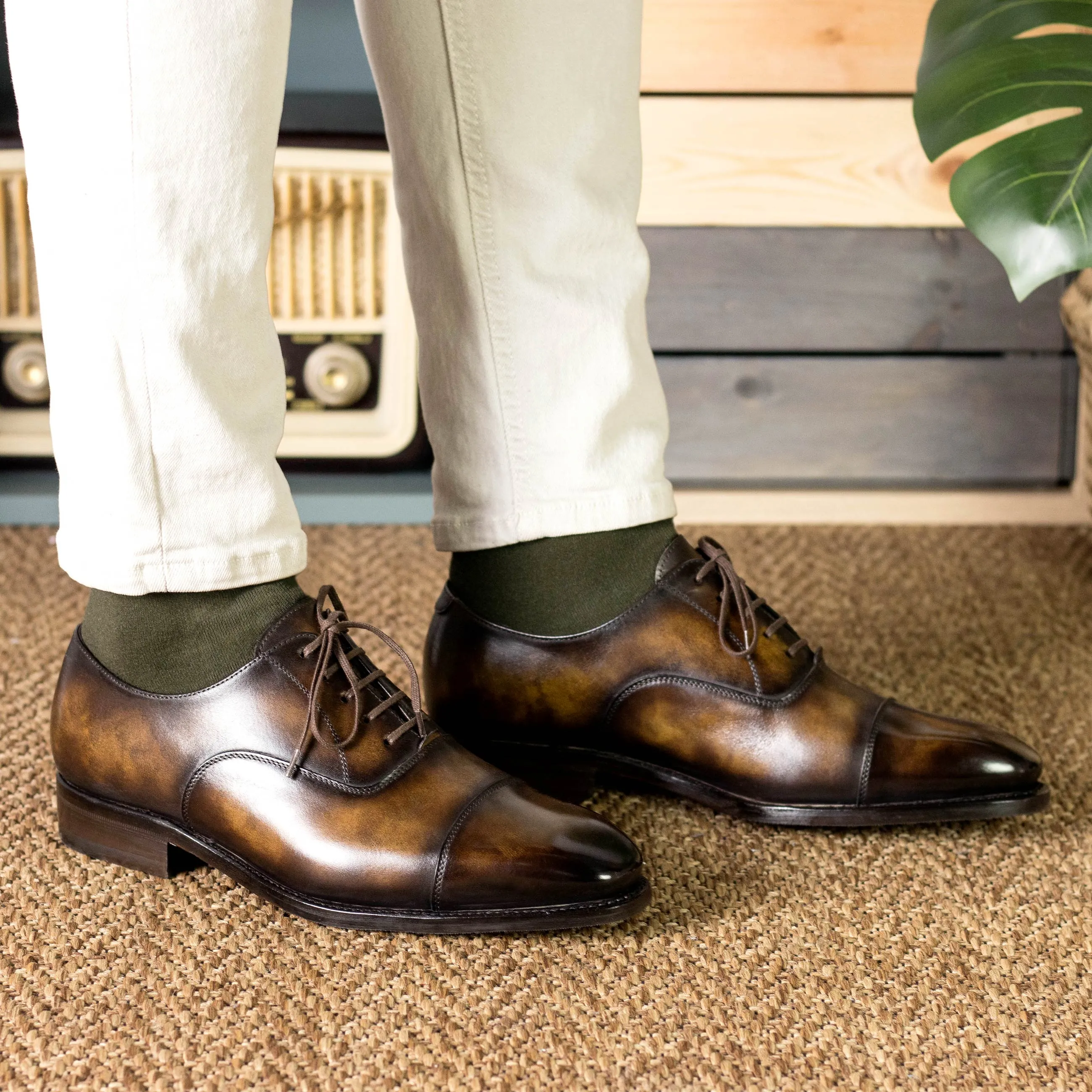 Chaussures Dapperfam DapperFam Rafael en Oxford à patine peinte à la main pour hommes en tabac