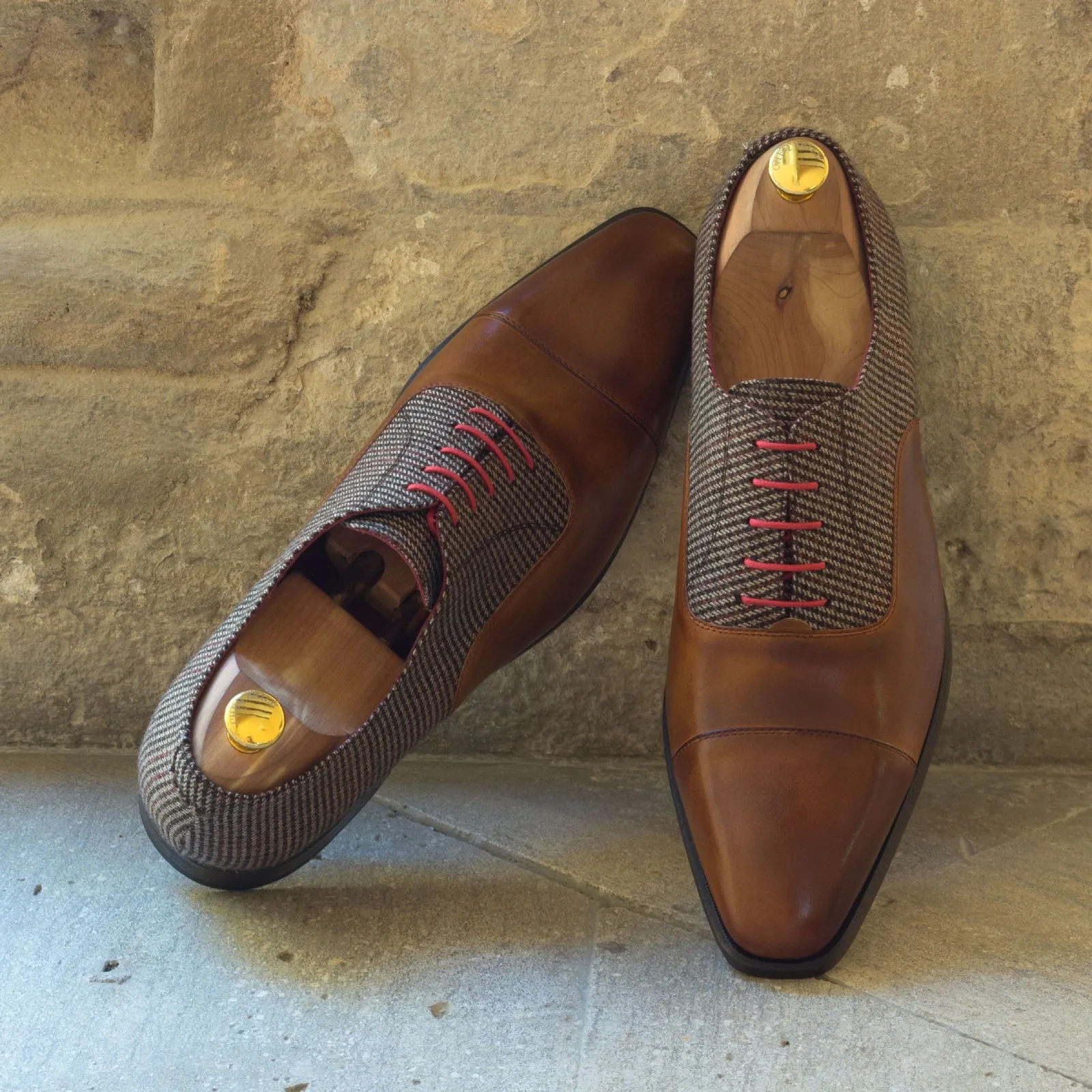 Dapperfam Shoes DapperFam Rafael en Tweed / Cognac Oxford Sartorial pour Hommes en Cuir Italien