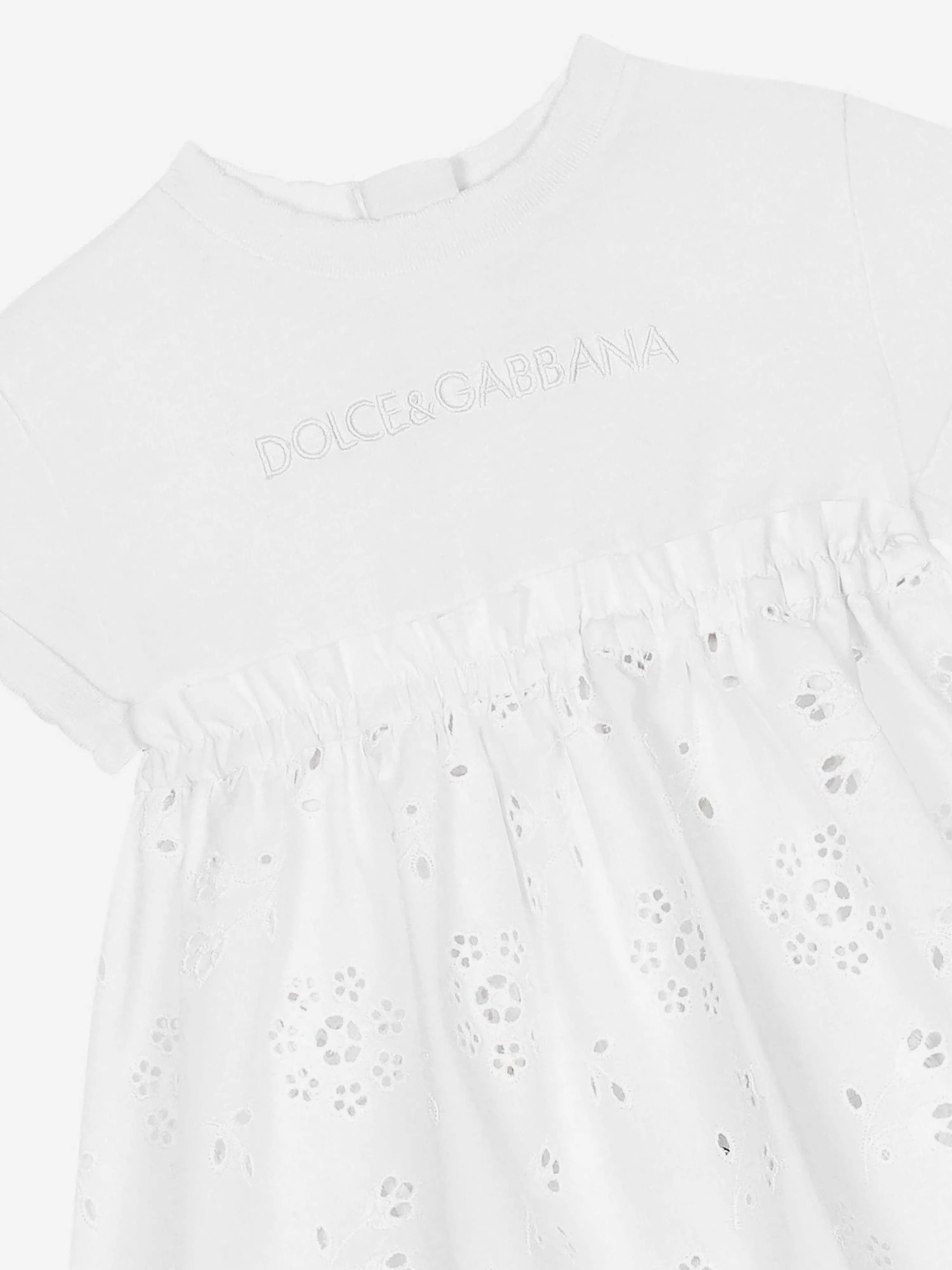 Dolce & Gabbana Robe Brodée pour Fille avec Culotte en Blanc