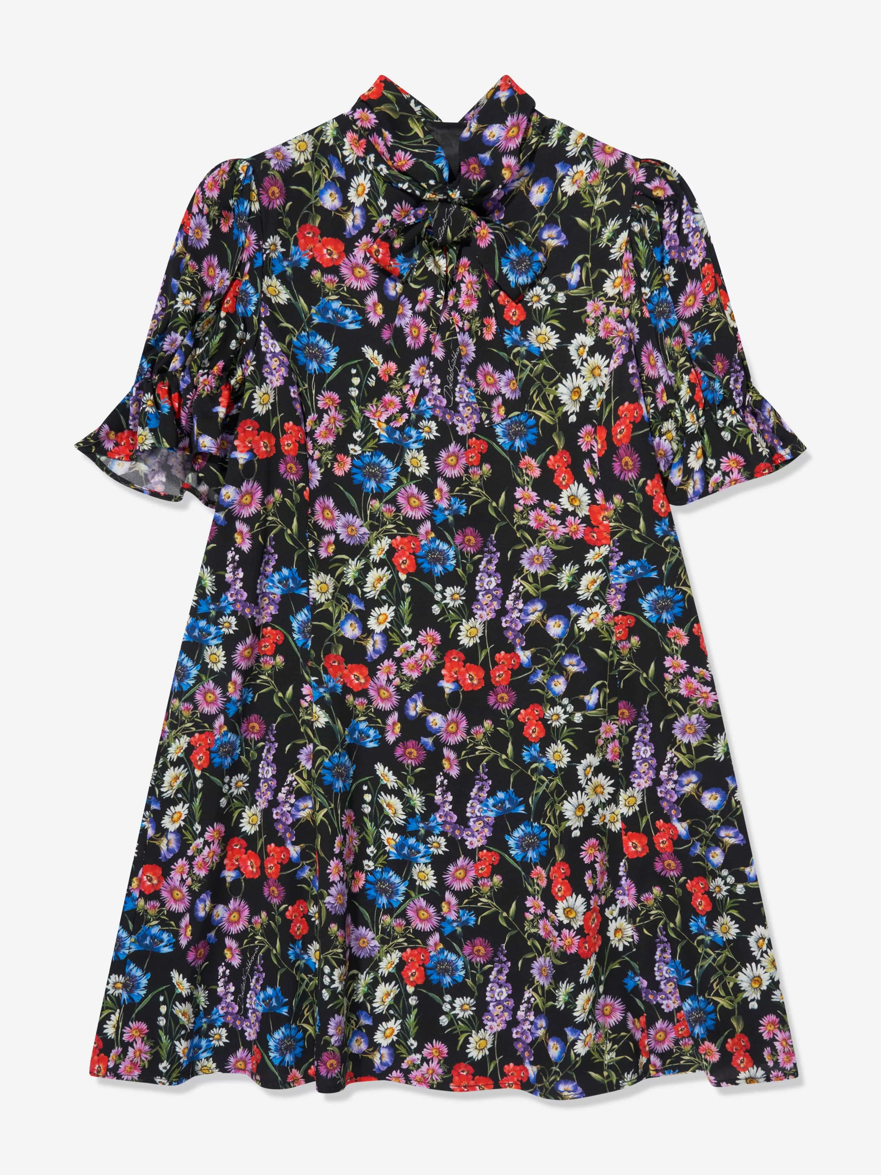 Robe en soie Wildflowers pour filles Dolce & Gabbana en noir