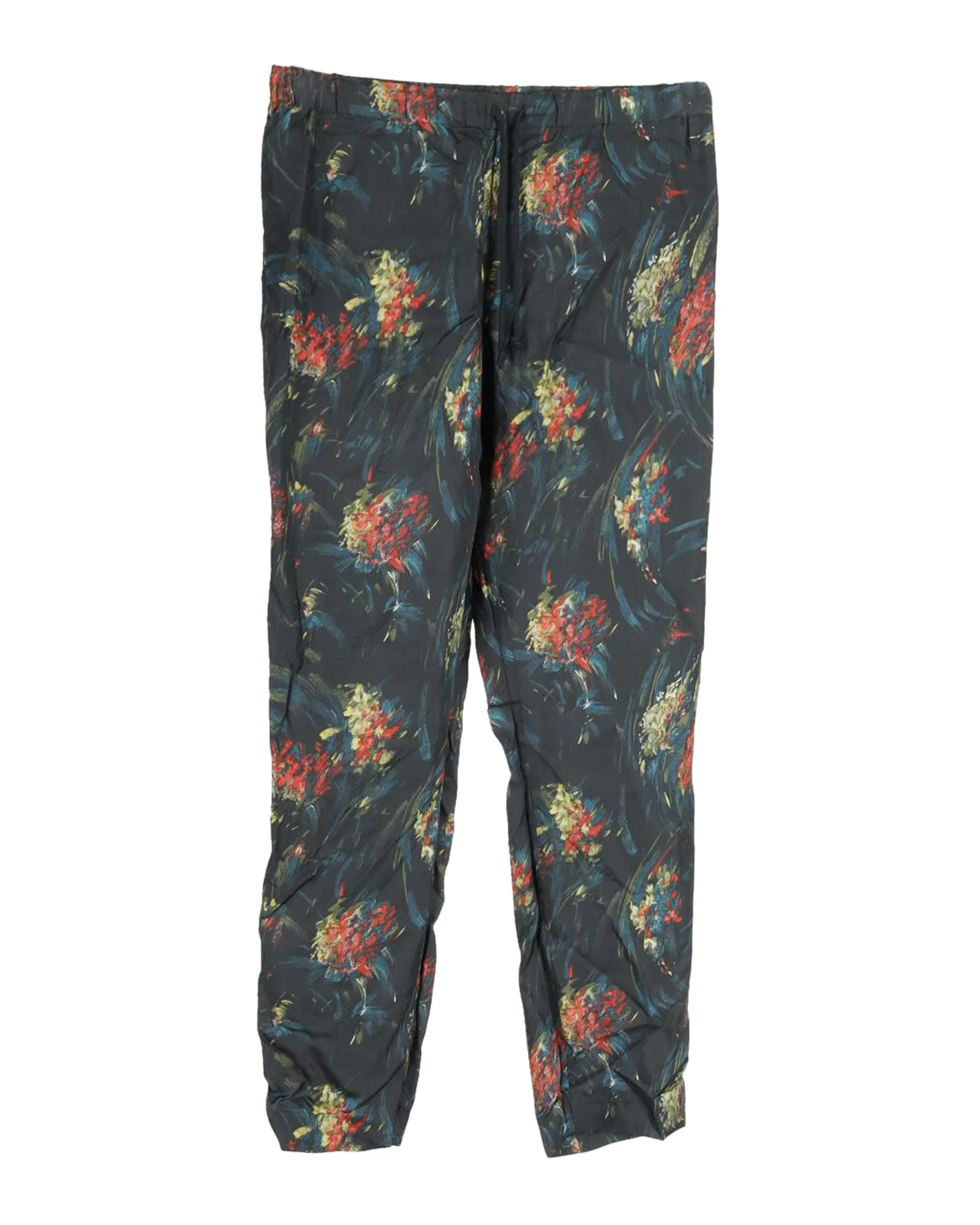 Pantalon floral Dries Van Noten en viscose noire