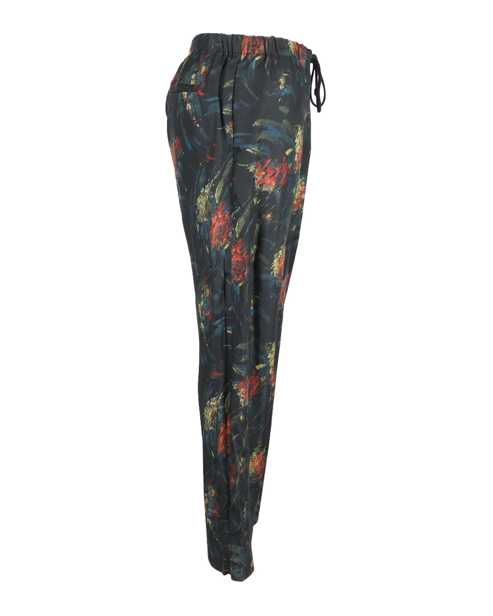Pantalon floral Dries Van Noten en viscose noire